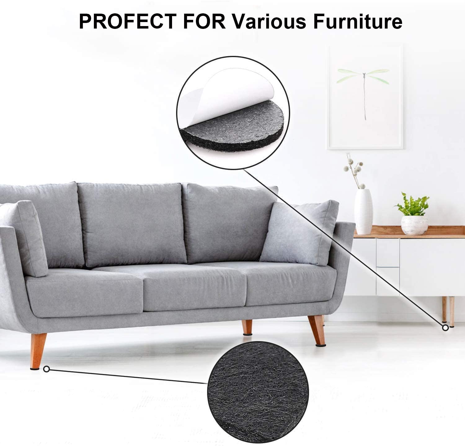 Yelanon Felt Furniture Pads - 56 Pcs (1+2 Inch) Premium Non-Slip Chair Leg Protectors for Hardwood Floors - Beige & Black - Protect Floors from Scratches & Reduce Noise for Home, Office & Dining Room Furniture
