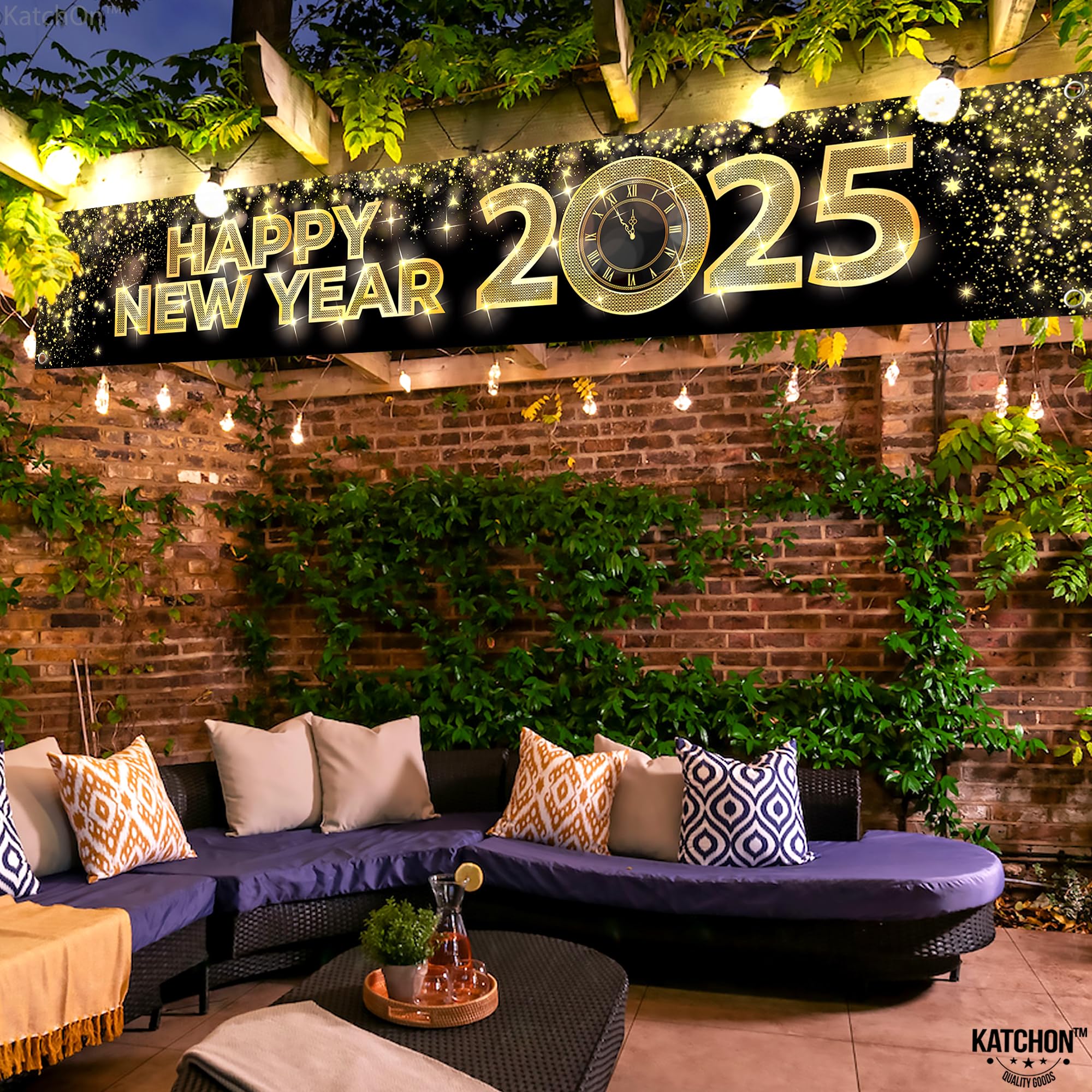 KatchOn 2025 Happy New Year Banner - 120x20 Inch Large Outdoor Yard Sign | New Year's Eve Party Decorations & NYE Party Supplies 2025 | Perfect for Front Yard Decor, New Year Countdown Events & Holiday Home Decoration