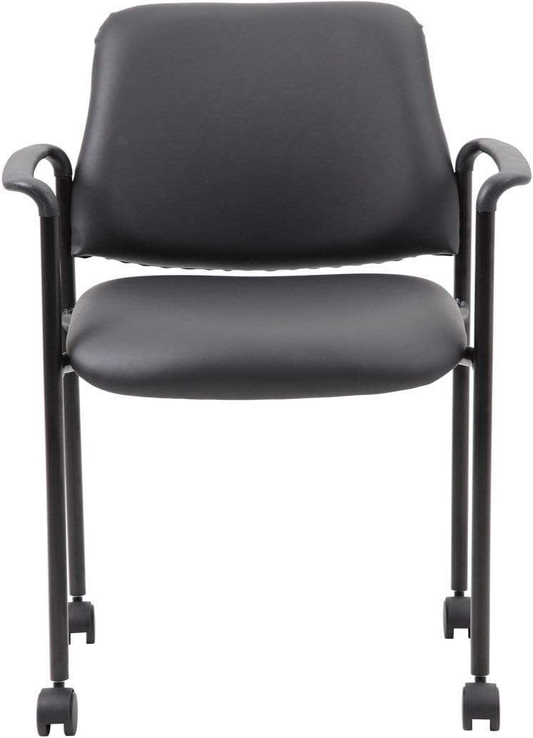 Premium Black Caressoft Boss Square Back Diamond Stacking Chair with Arms [B9503R CS] - Perfect for Office, Conference Rooms & Event Seating