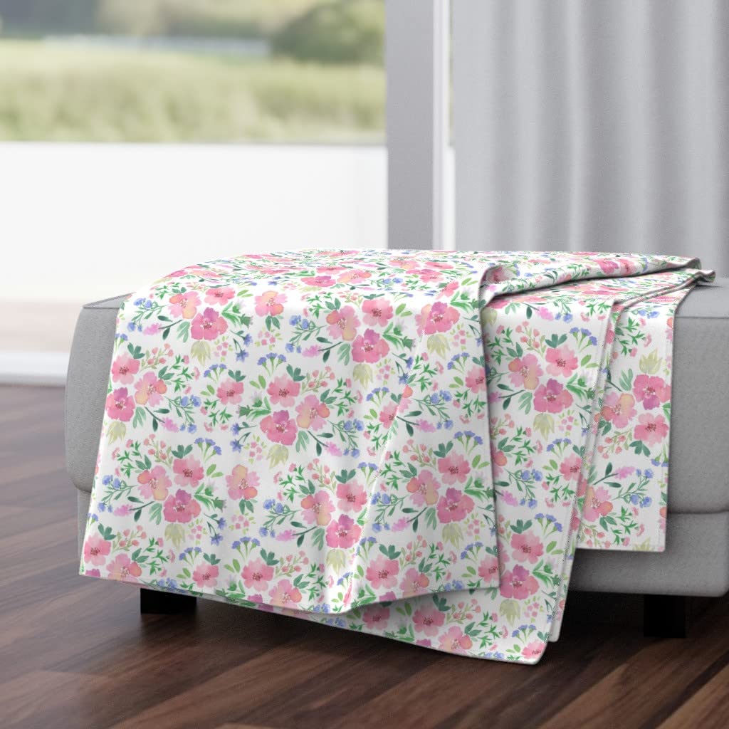 Soft Plush Minky Throw Blanket 50x70 Inches - Pink Watercolor Floral Pattern with Abstract Roses & Leaves | Cozy Bedroom Decor, Sofa Throw, Gift for Women