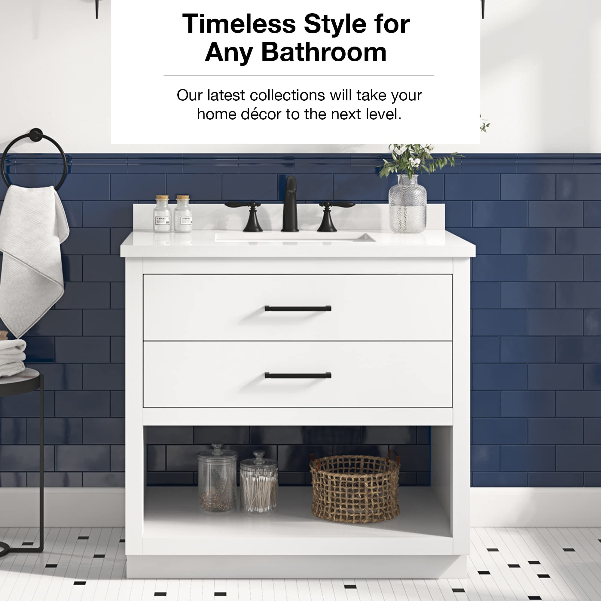 Ove Decors Rider 36 Inch Single Sink Bathroom Vanity in White - Modern Space-Saving Vanity for Small Bathrooms & Powder Rooms