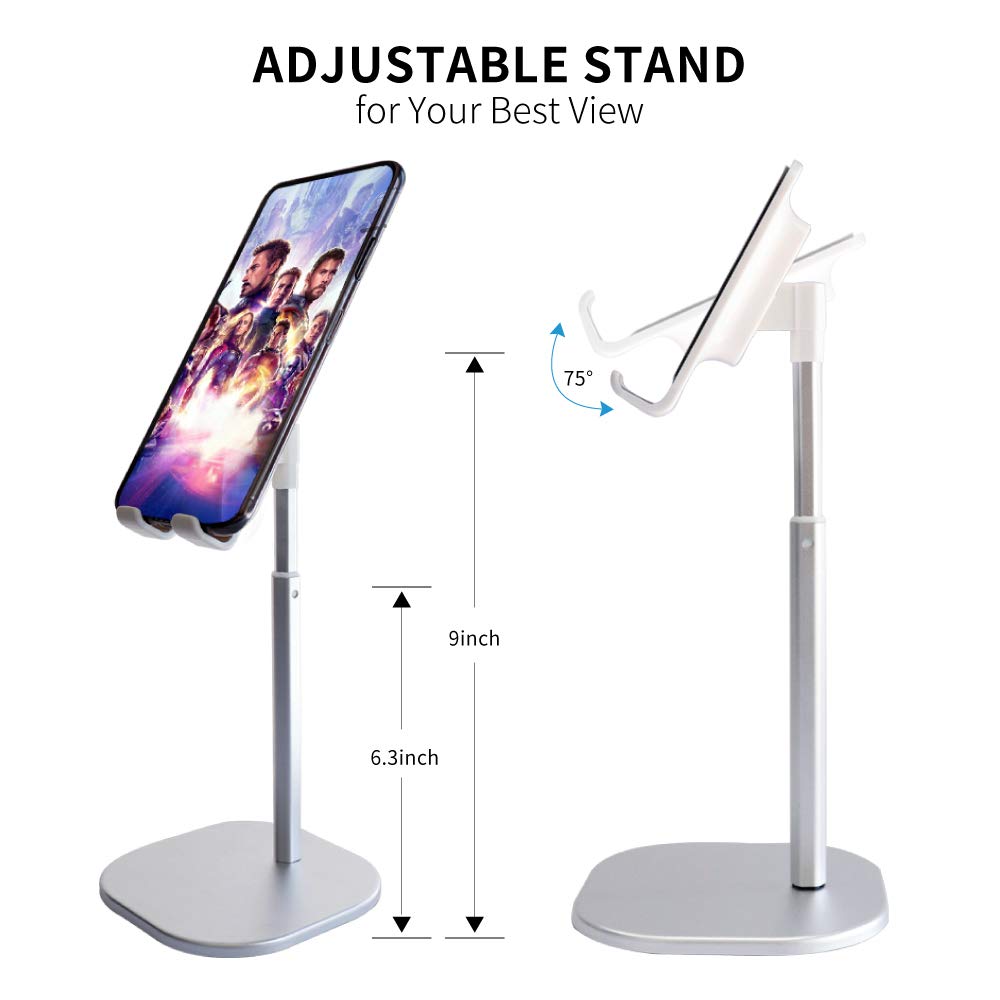 Adjustable Aluminum Phone Stand & Tablet Holder for Desk - Durable Cell Phone Stand for iPhone, Samsung, Google Pixel - Perfect for Office, Home, Video Calls & Hands-Free Viewing