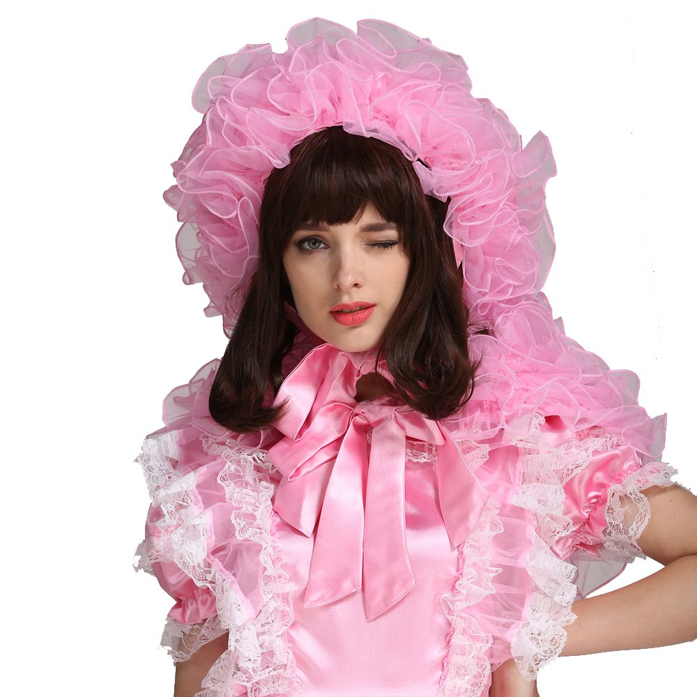 Elegant Women's Pink Organza Puffy Bonnet with Detachable Cape - Perfect for Cosplay, Costume Parties & Renaissance Fairs