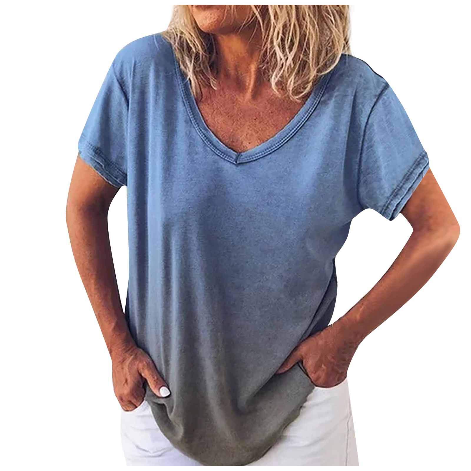 Plus Size Women's Casual V-Neck T-Shirt - Short & Long Sleeve Blouse Top in Fading Colors (White) - Perfect for Work, Weekend & Everyday Wear
