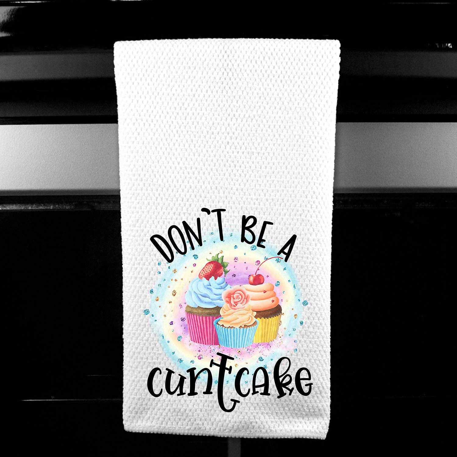 Funny Rainbow 'Don't Be a Cuntcake' Kitchen Tea Towel - Microfiber Dish Towel Gift for Women - Perfect for Coffee Shops, Home Decor & Housewarming Gifts