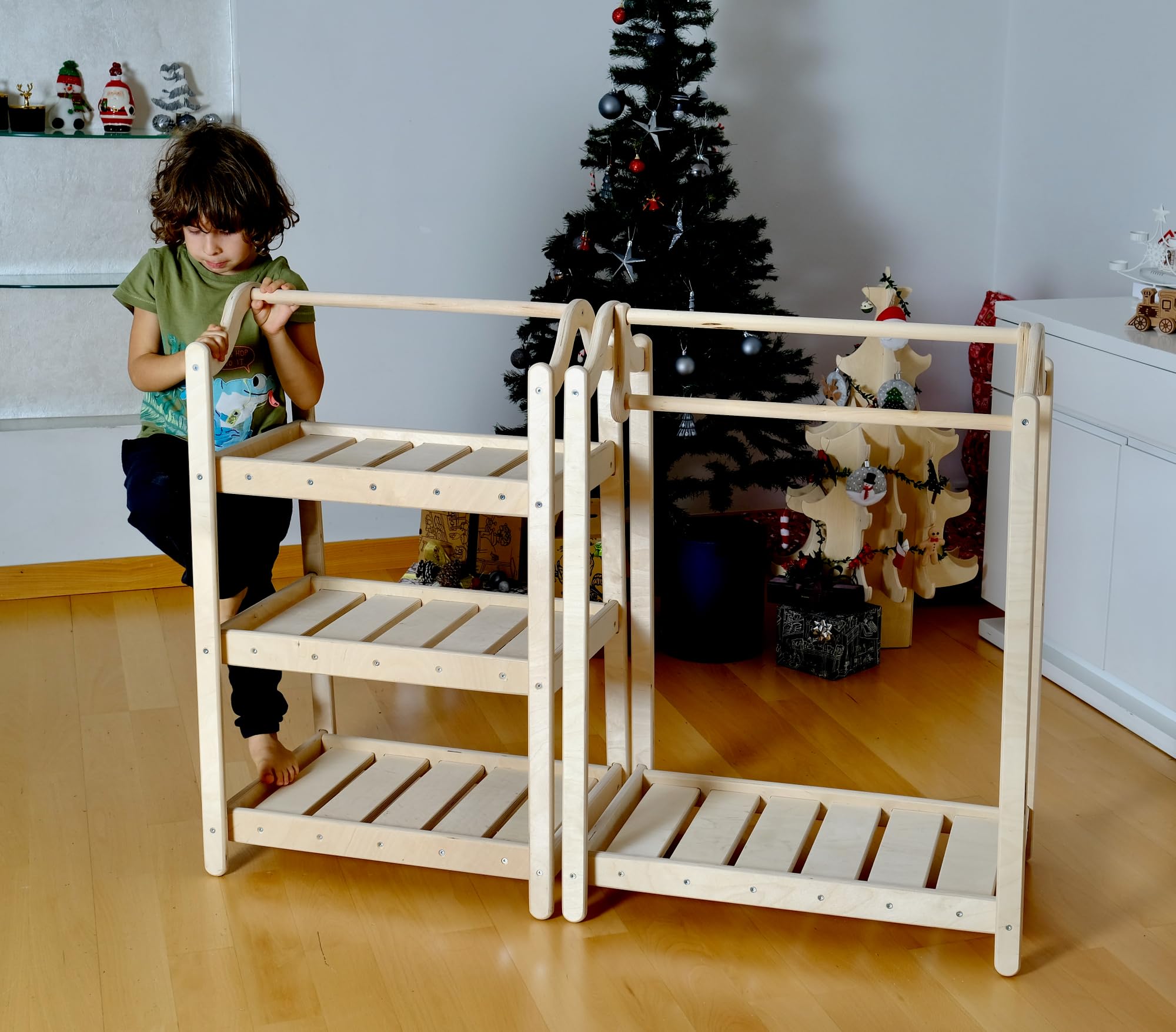 Montessori Kids Wooden Wardrobe & Clothing Rack Set - Premium Toddler Furniture for Bedroom | Child Room Clothes Organizer with Dress-Up Station | Perfect for Montessori Learning & Playroom Storage