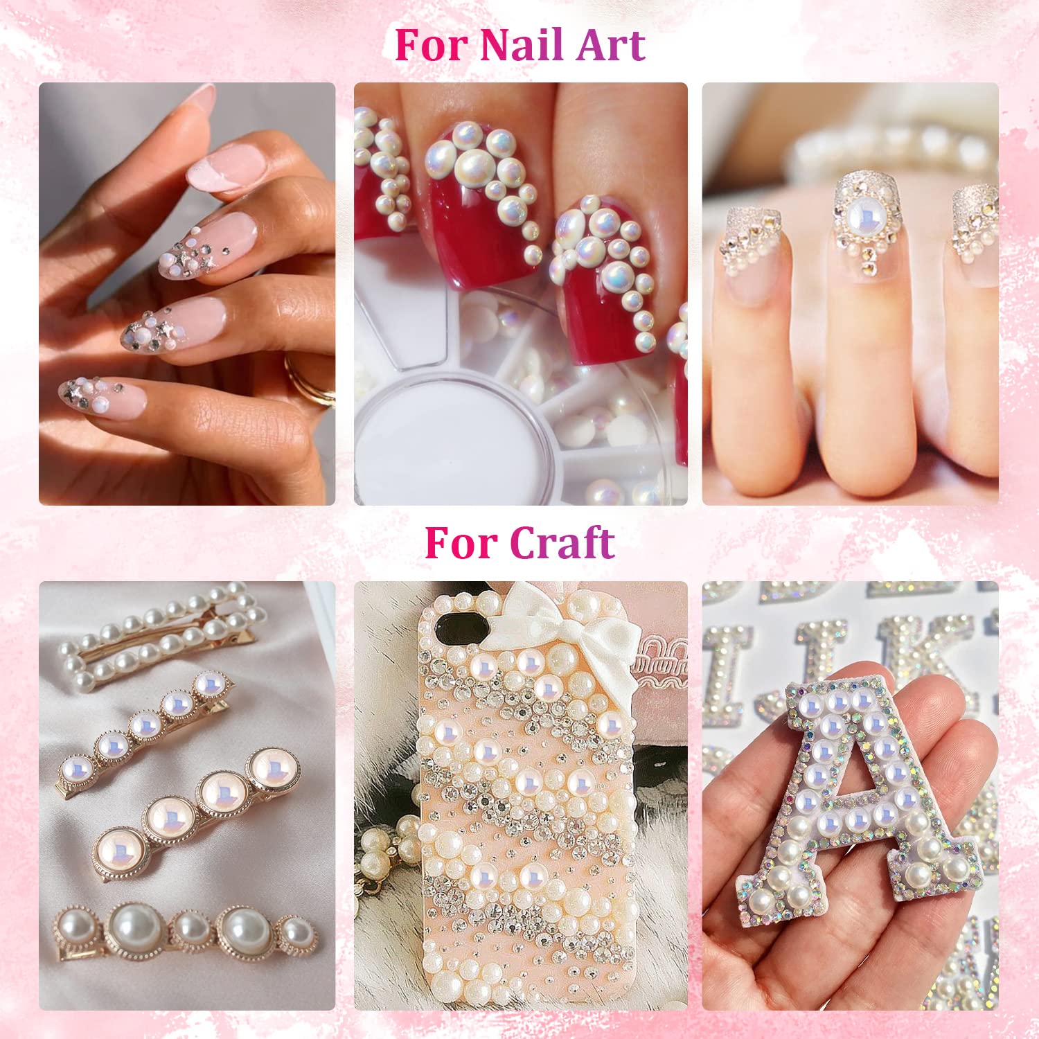 2700 Pcs Flat Back Pearls Kit - 1 Box White AB & 1 Box Beige AB Half Round Pearls with Pickup Pencil & Tweezer for DIY Nail Art, Face Makeup, Jewelry Making, Scrapbooking & Craft Projects - Professional & Home Use