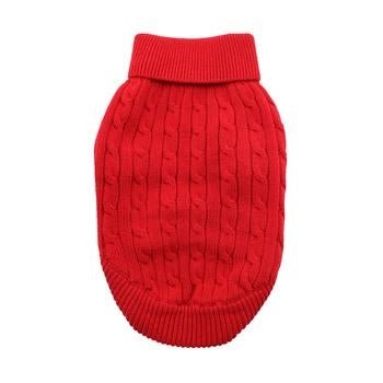 Combed Cotton Cable Knit Dog Sweater - Warm & Cozy Fiery Red Winter Outfit for Small to Medium Dogs | Perfect for Cold Weather Walks & Outdoor Adventures