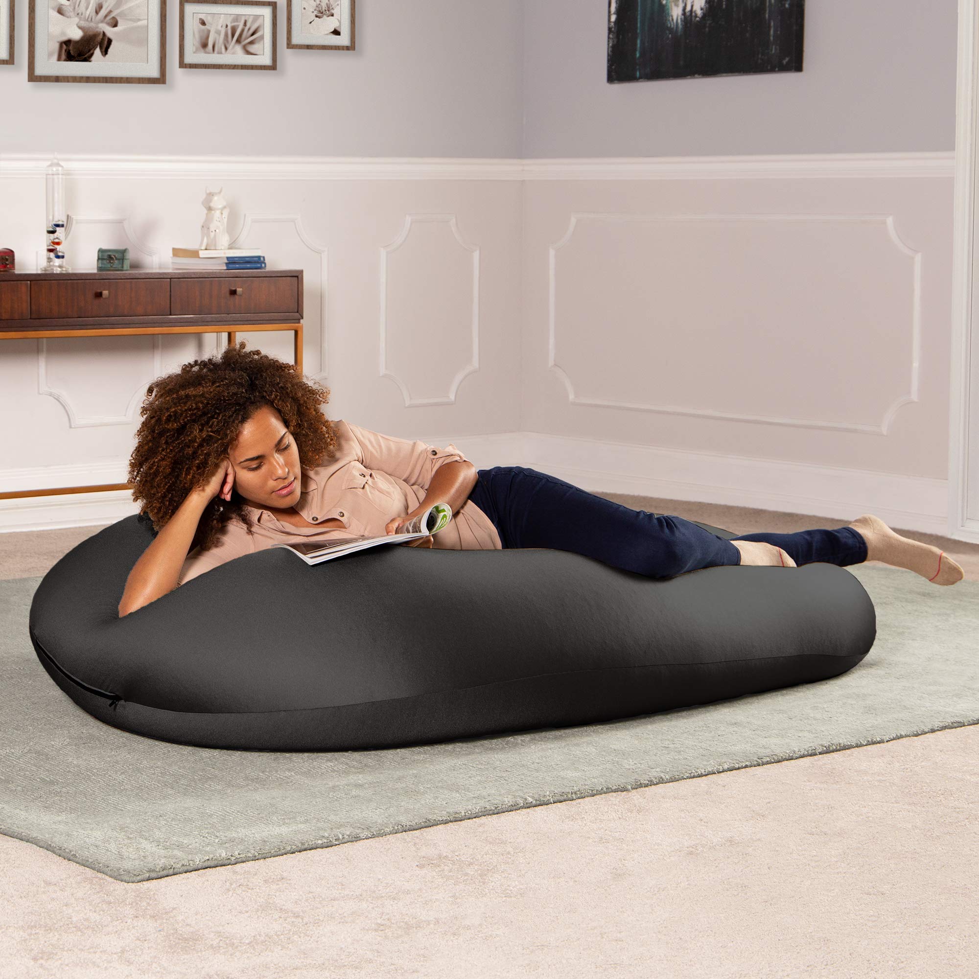 Jaxx Nimbus Spandex Bean Bag Chair for Adults - Oversized Black Memory Foam Lounger for Living Room, Game Room & Dorm - Comfortable Seating for Relaxing, Gaming & Movie Nights