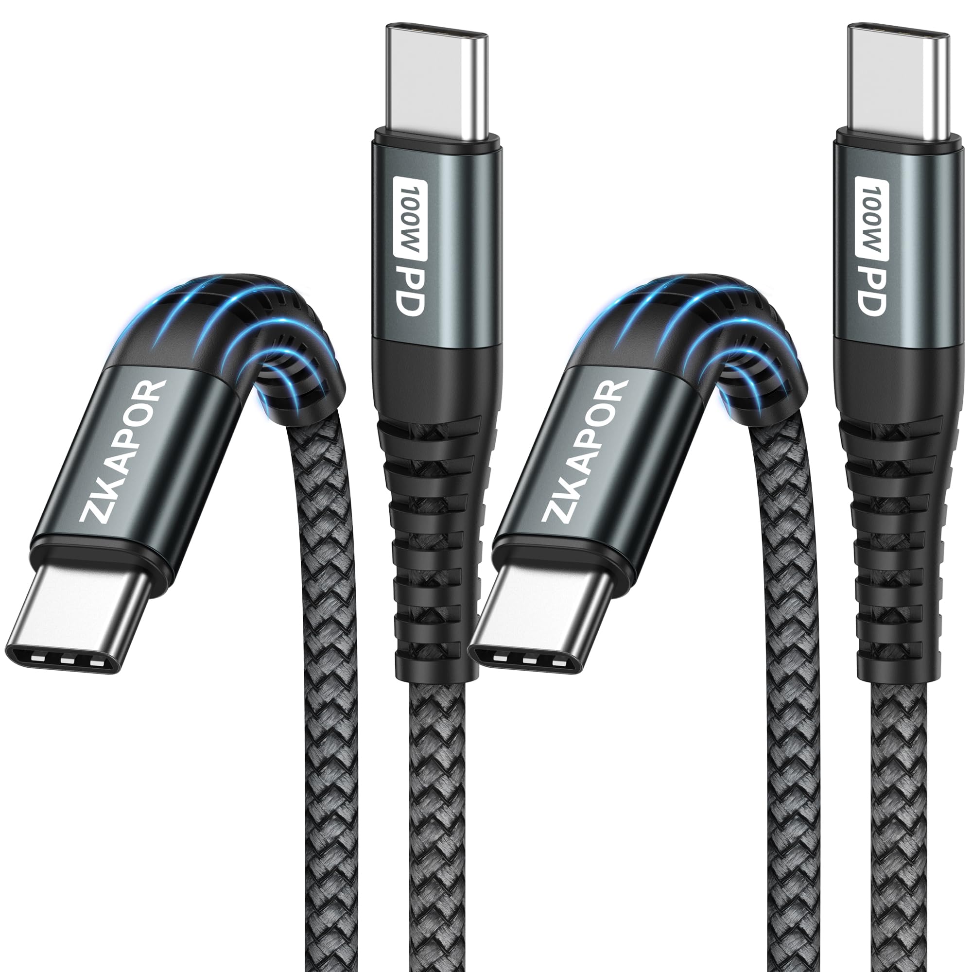 2-Pack 100W USB C to USB C Fast Charging Cable [6.6ft x 2] PD Nylon Braided Type C Charger Cord for iPhone 16/15 Pro Max, Samsung Galaxy S24/S23, MacBook Pro/Air, iPad, Huawei, Pixel - Perfect for Home, Office & Travel Charging