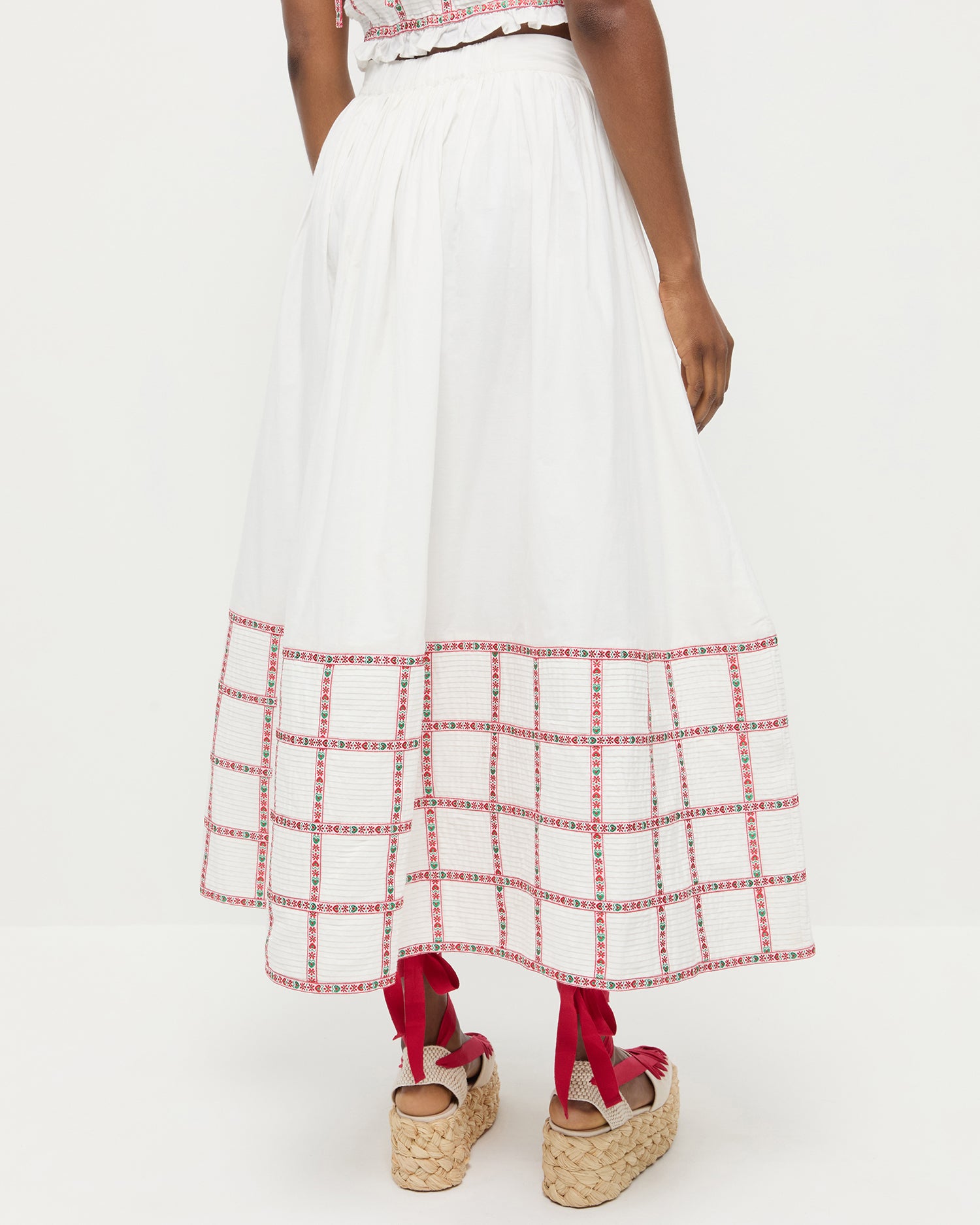 Appolonia Cream Red Skirt - Women's A-Line Midi Skirt for Casual & Party Wear | Perfect for Date Night, Office & Summer Outfits