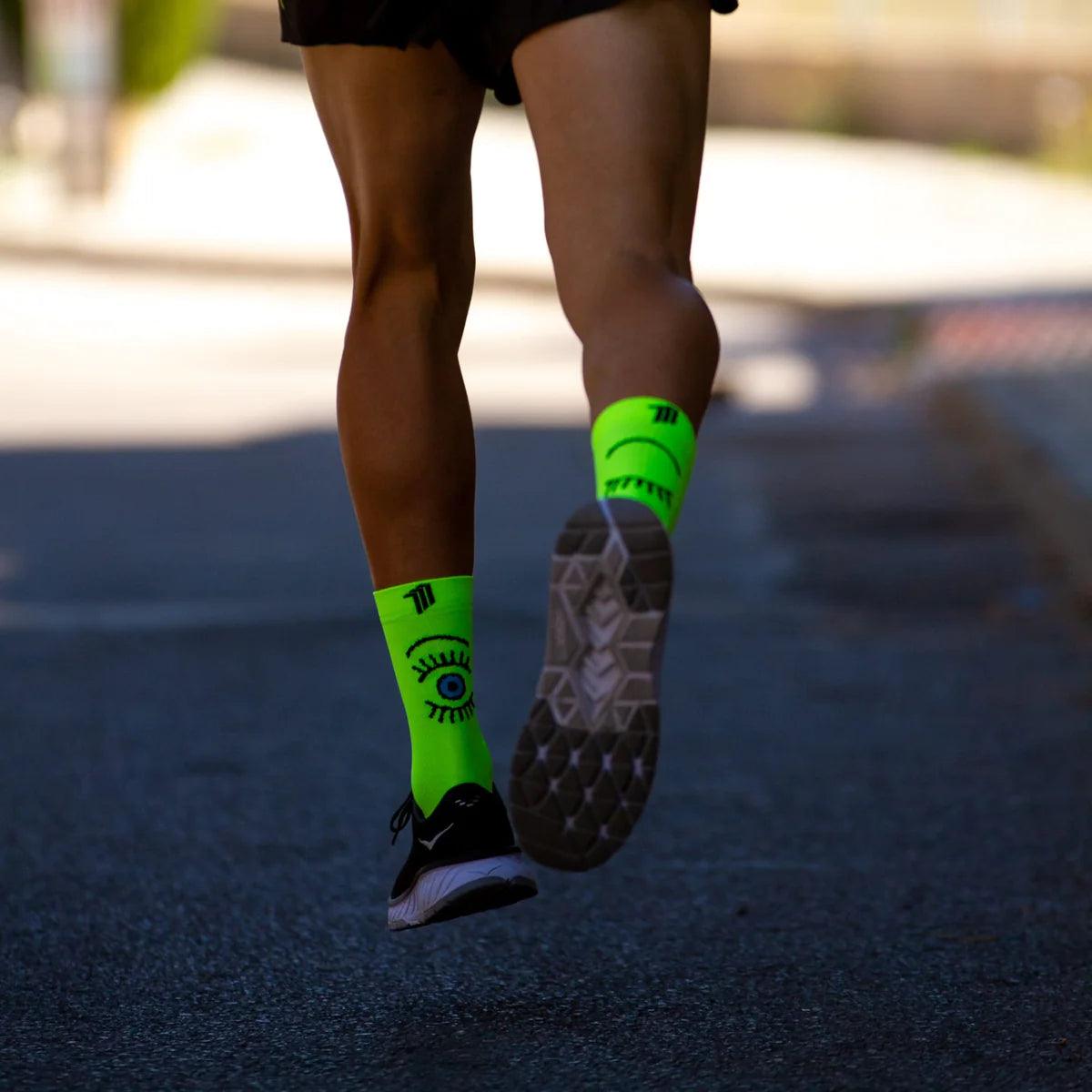 Sporkcs Yellow Running Socks for Men & Women - Breathable Cushioned Athletic Socks for Jogging, Gym Workouts & Marathon Training