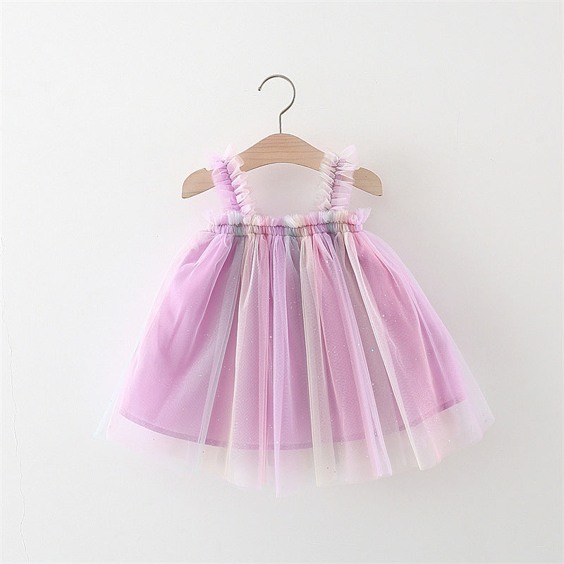 Baby Girl's New Sling Mesh Rainbow Dress - Soft & Breathable Summer Outfit for Toddlers, Infants - Perfect for Beach, Party, Photo Shoots & Outdoor Play