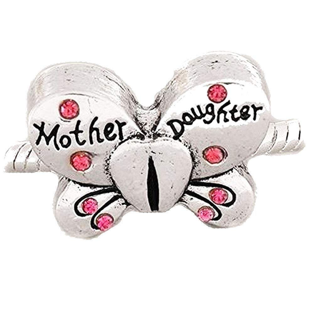 European Style Charm Bead Spacer for Snake Chain Bracelet - Mother Daughter Butterfly Charms, Compatible with Pandora & Popular Charm Bracelets | Gift for Women, Birthday, Anniversary, Friendship Jewelry
