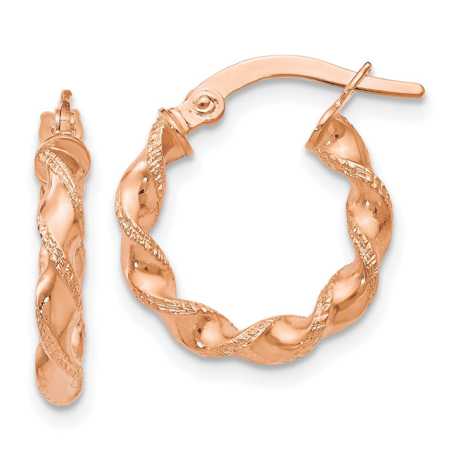 14K Rose Gold Twisted Hoop Earrings 16x15mm - Elegant Dainty Jewelry for Women, Perfect for Everyday Wear, Date Night & Special Occasions