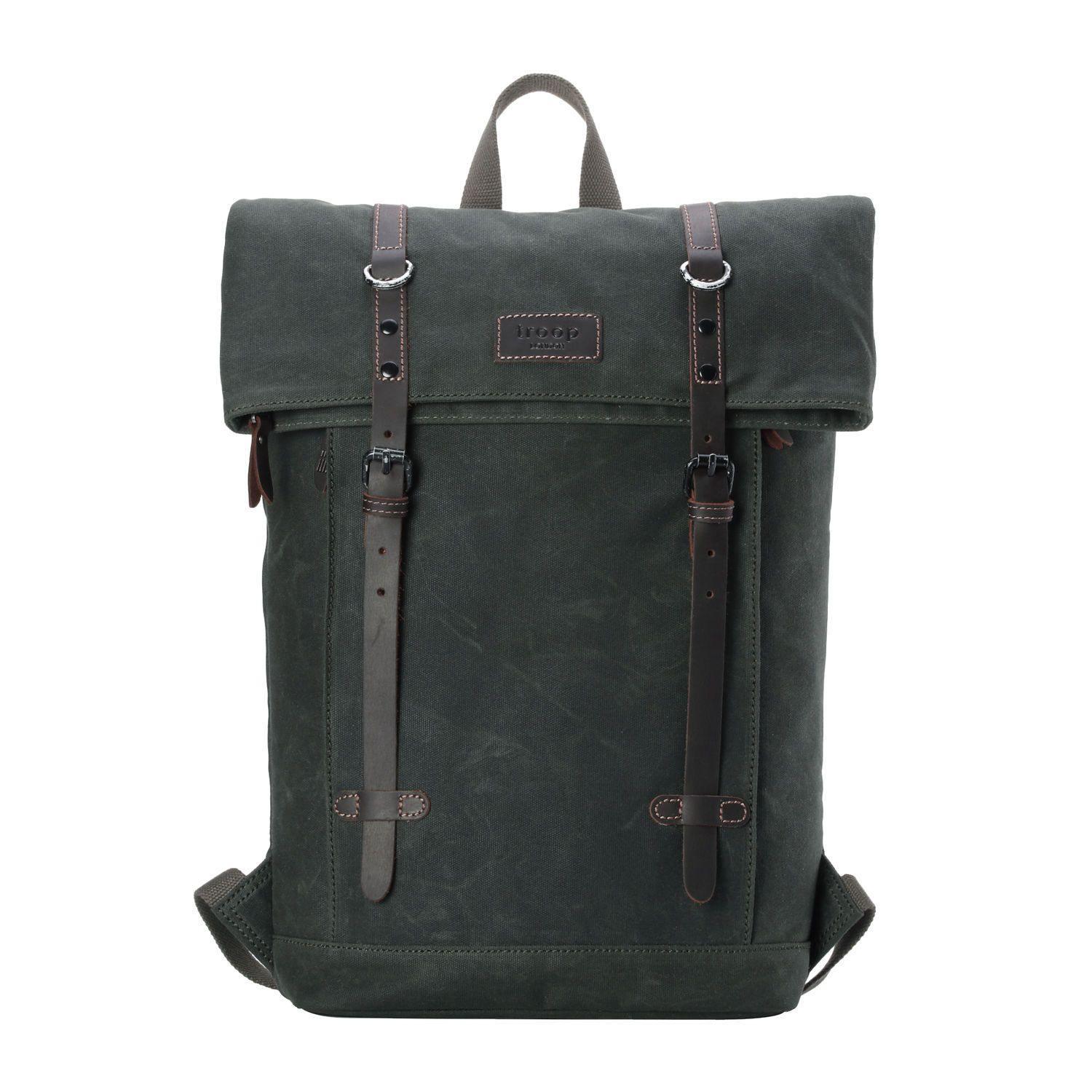 TRP0425 Troop London Heritage Canvas 15 Inch Laptop Backpack - Waterproof Smart Casual Daypack with Foldable Top for Work, School & Travel | Durable Business & College Backpack