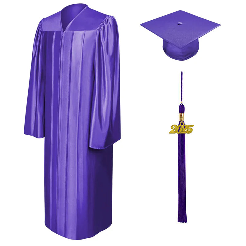 Shiny Purple Graduation Cap and Gown Set - Bachelor's Degree College University Commencement Outfit for Ceremony, Photos & Celebrations