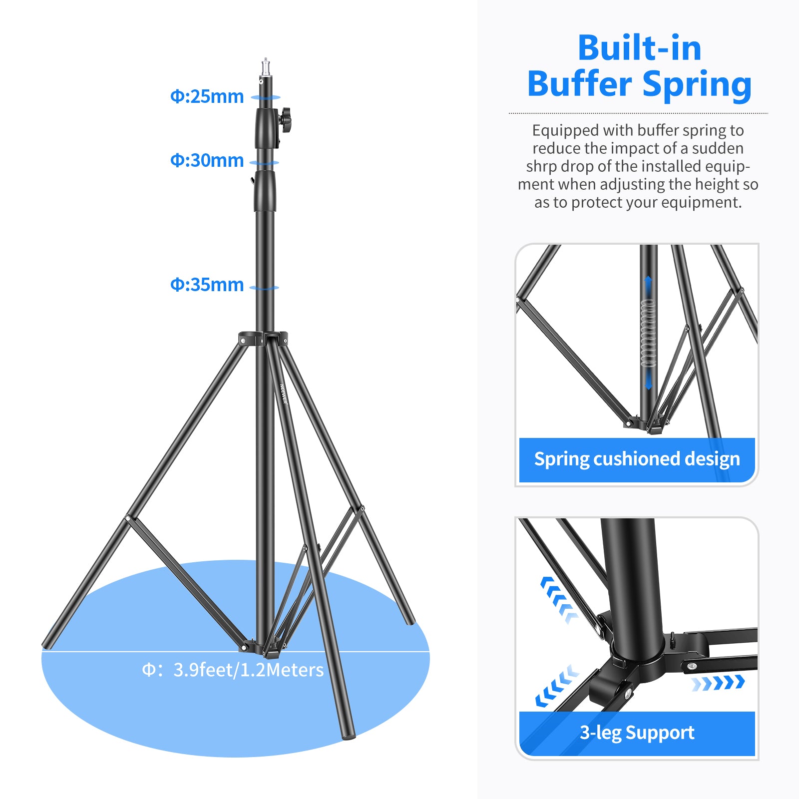 NEEWER ST 300 300cm Professional Photography Light Stand - Heavy Duty Aluminum Tripod for Studio, Portrait, Video & YouTube Shooting