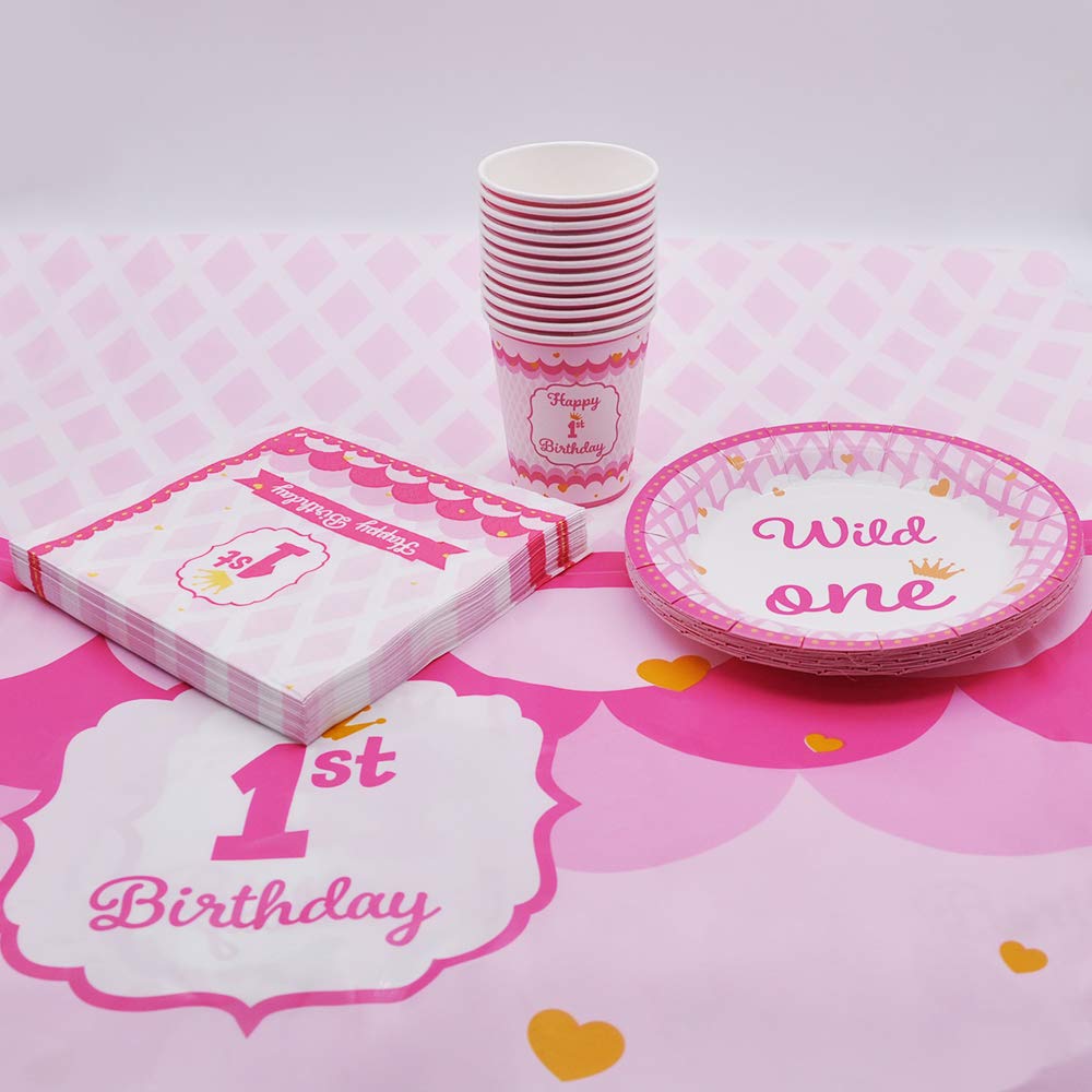 JOYIN 1st Birthday Party Decorations Kit for Girls - Includes Happy Banner, Cake Topper, Foil Balloons, Confetti, Tableware & More - Perfect for Baby's First Birthday Celebration & Photo Shoots