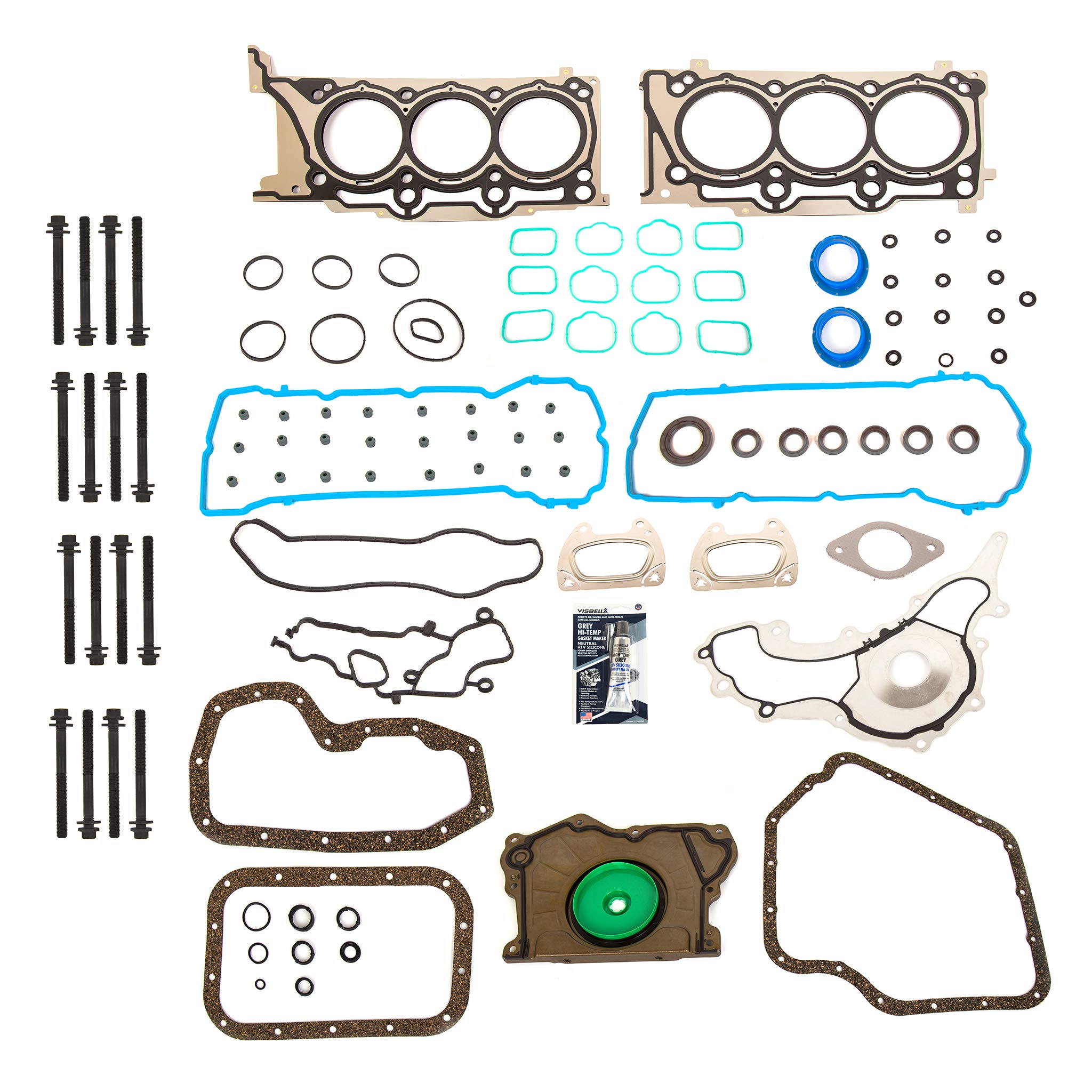 Full Gasket Set with Head Bolts Compatible with 2011-2016 Ram Chrysler Dodge Avenger Jeep 3.6L VIN G - Engine Repair & Maintenance Kit for Head Gasket Replacement & Overhaul