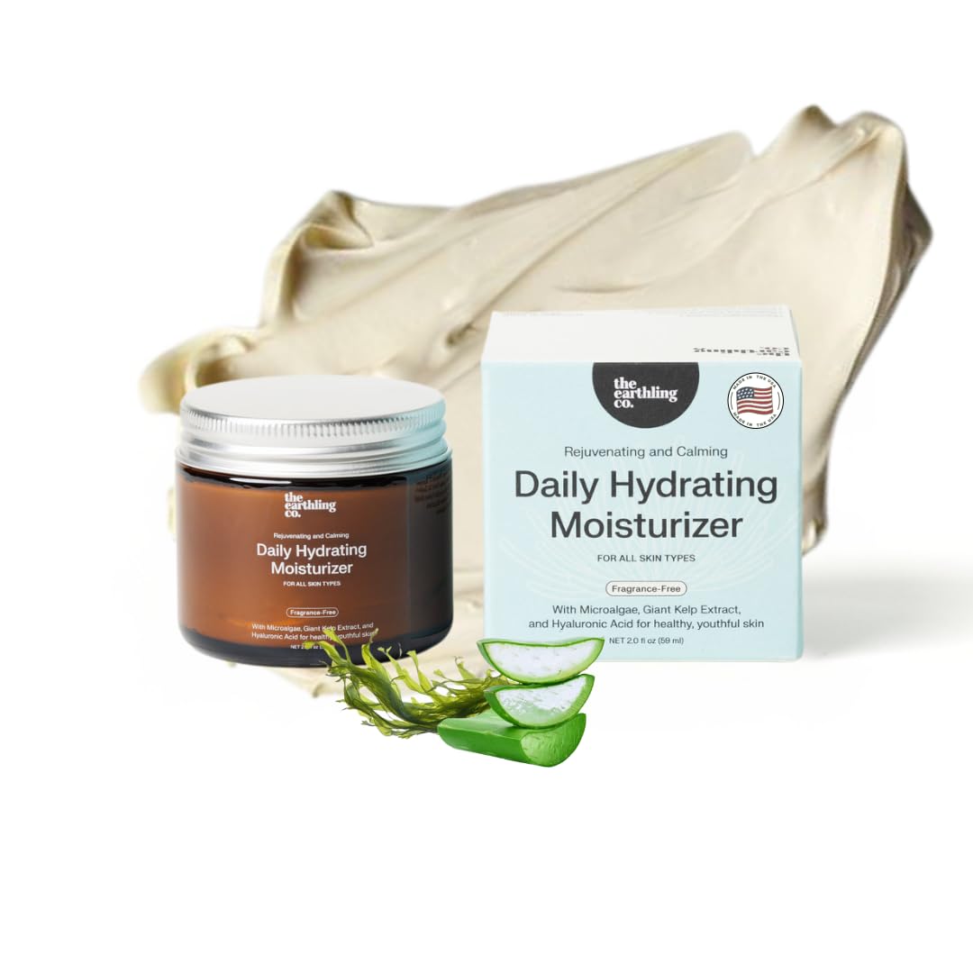 The Earthling Co. Daily Hydrating Moisturizer - Natural Face Cream for Dry, Oily & Sensitive Skin - AM & PM Moisturizing with Hyaluronic Acid, Non-Comedogenic, Fragrance-Free (2.0 fl oz) | Perfect for Daily Skincare Routine, Travel & On-the-Go Hydration