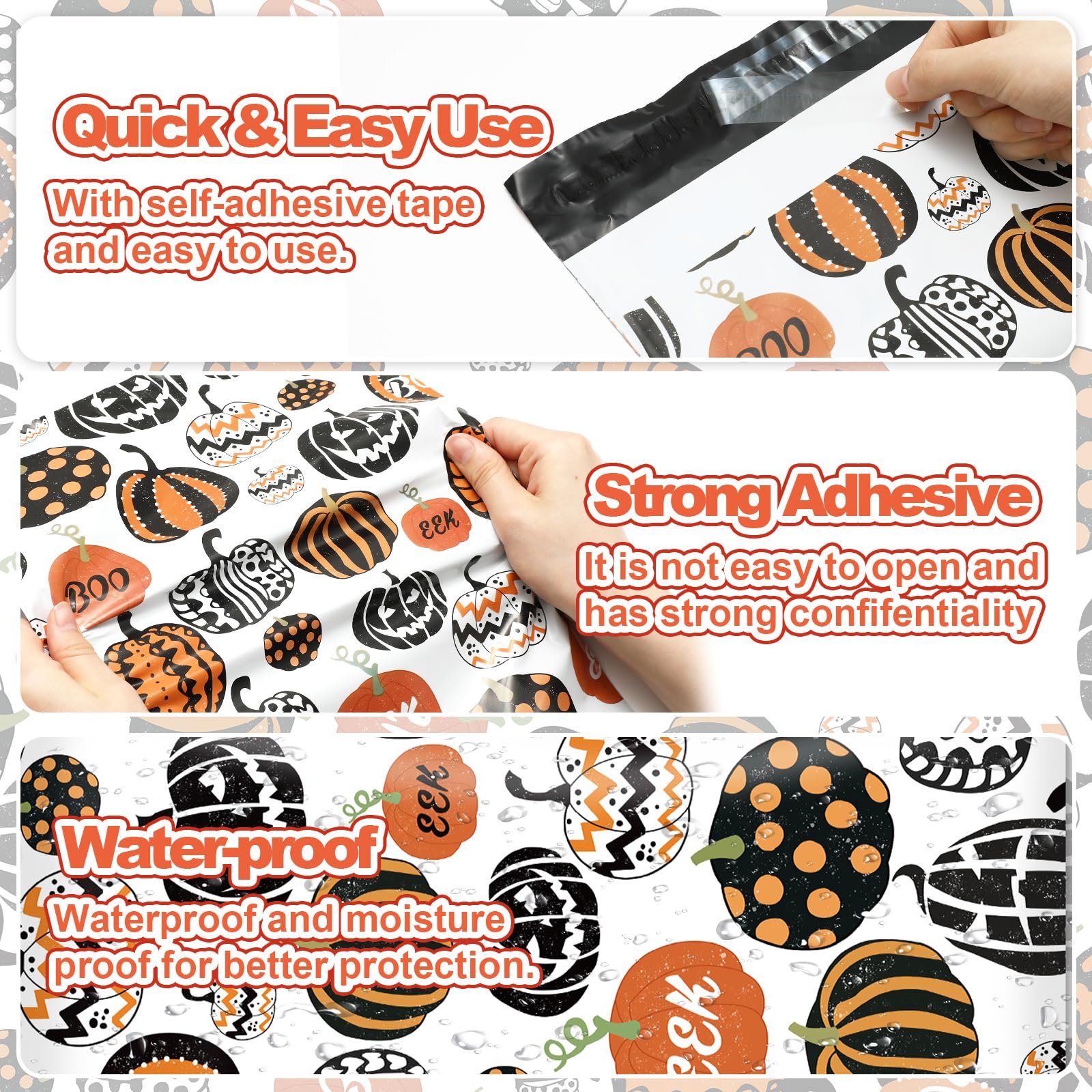 100Pcs Halloween Poly Mailer Bags 10x13 Inch - Orange & Black Pumpkin Design Self-Seal Mailing Envelopes for Small Business, Clothing & Apparel | Perfect for Ecommerce Shipping, Party Favors & Spooky Gift Packaging