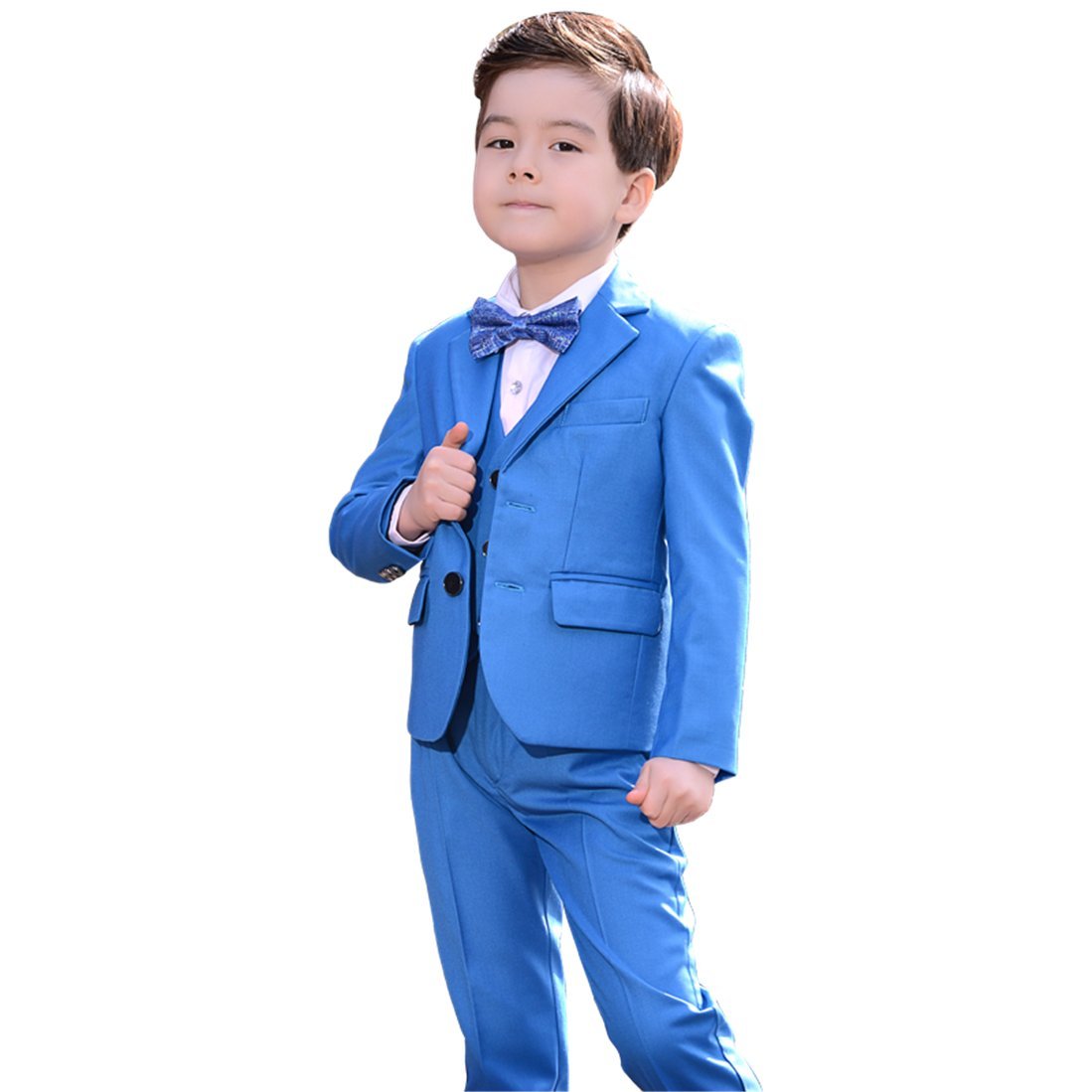 Gele Boys 5-Piece Slim Fit Formal Suit Set for Kids - Tuxedo Jacket, Pants, Vest, Shirt & Bow Tie (4T, Sky Blue) - Perfect for Weddings, Parties & Special Occasions