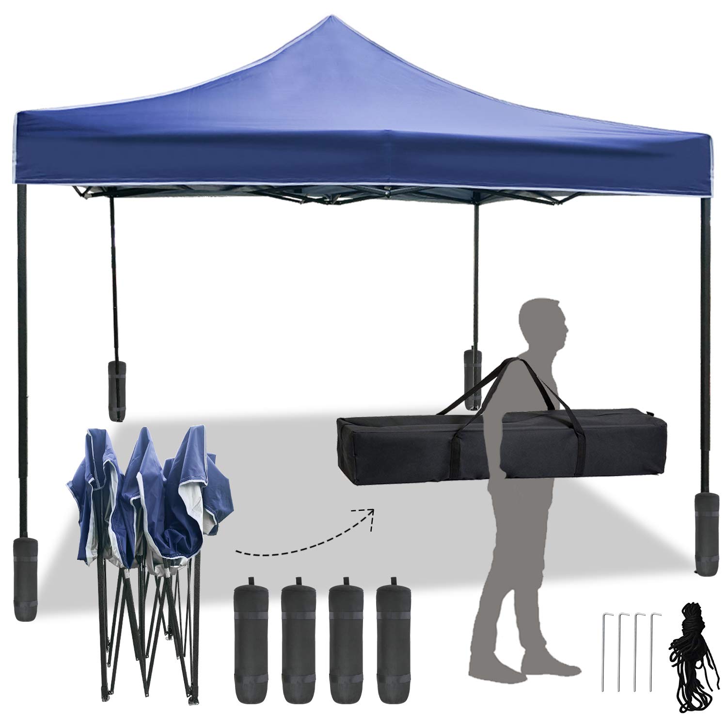 10x10 Pop Up Canopy Tent - Instant Folding Portable Outdoor Gazebo with Backpack Bag | Sun Shade Shelter for Parties, Weddings & Beach Events | Better Air Circulation Design (Blue)