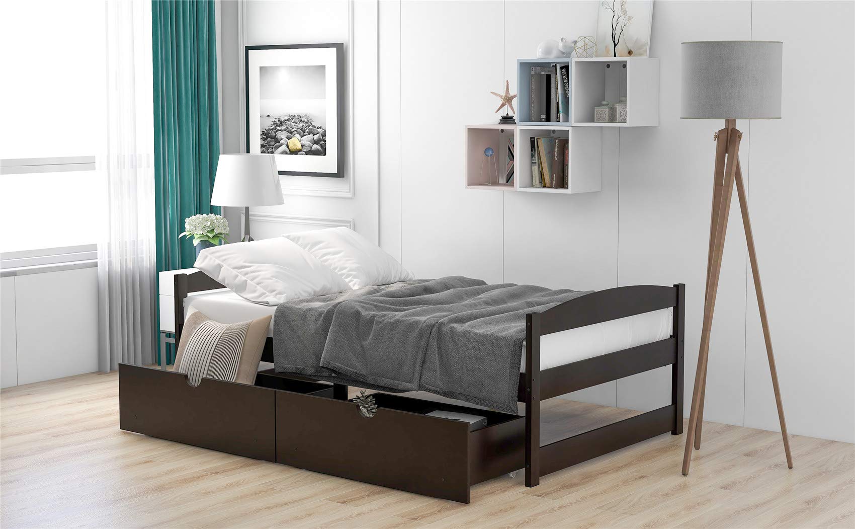 Solid Wood Twin Platform Bed Frame with Headboard & Footboard - No Box Spring Needed, Underbed Storage Drawers - Perfect for Kids Rooms, Guest Bedrooms & Small Spaces