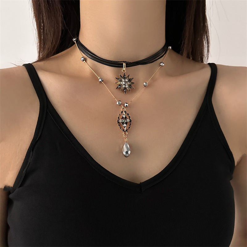 Gothic Black Crystal Star Choker Necklace for Women - Elegant Y Necklace with Sparkling Rhinestones | Perfect for Halloween, Cosplay, and Gothic Fashion (Style HN3067)