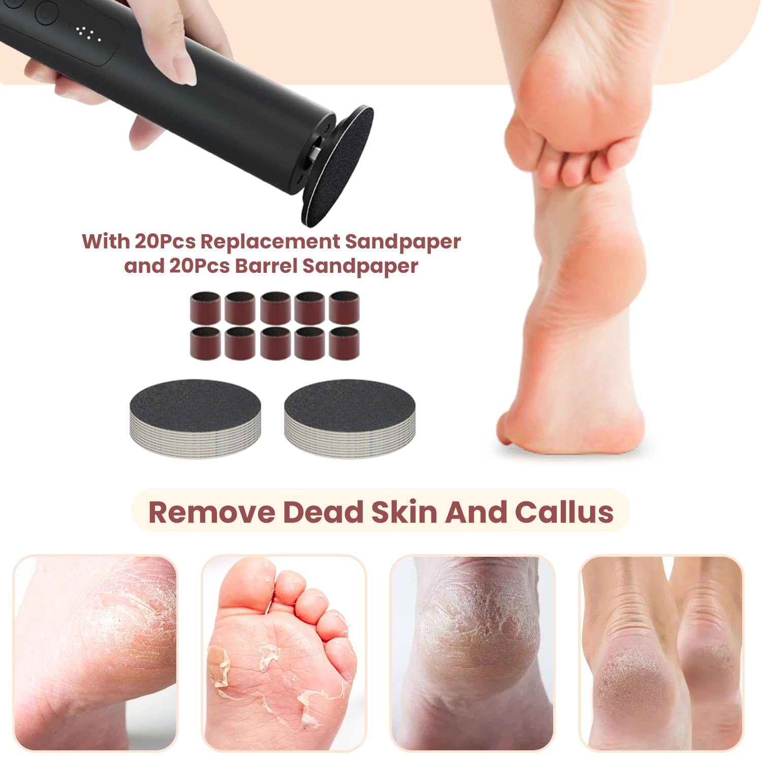 Electric Foot Callus Remover & Nail Grinder - 2 in 1 Rechargeable Foot File with 6 Speed Settings & 2 Mode Disc Sandpaper - Professional Pedicure Tool for Dry Dead Skin Removal - Perfect for Home Pedicures, Salon Use & Foot Care Routines