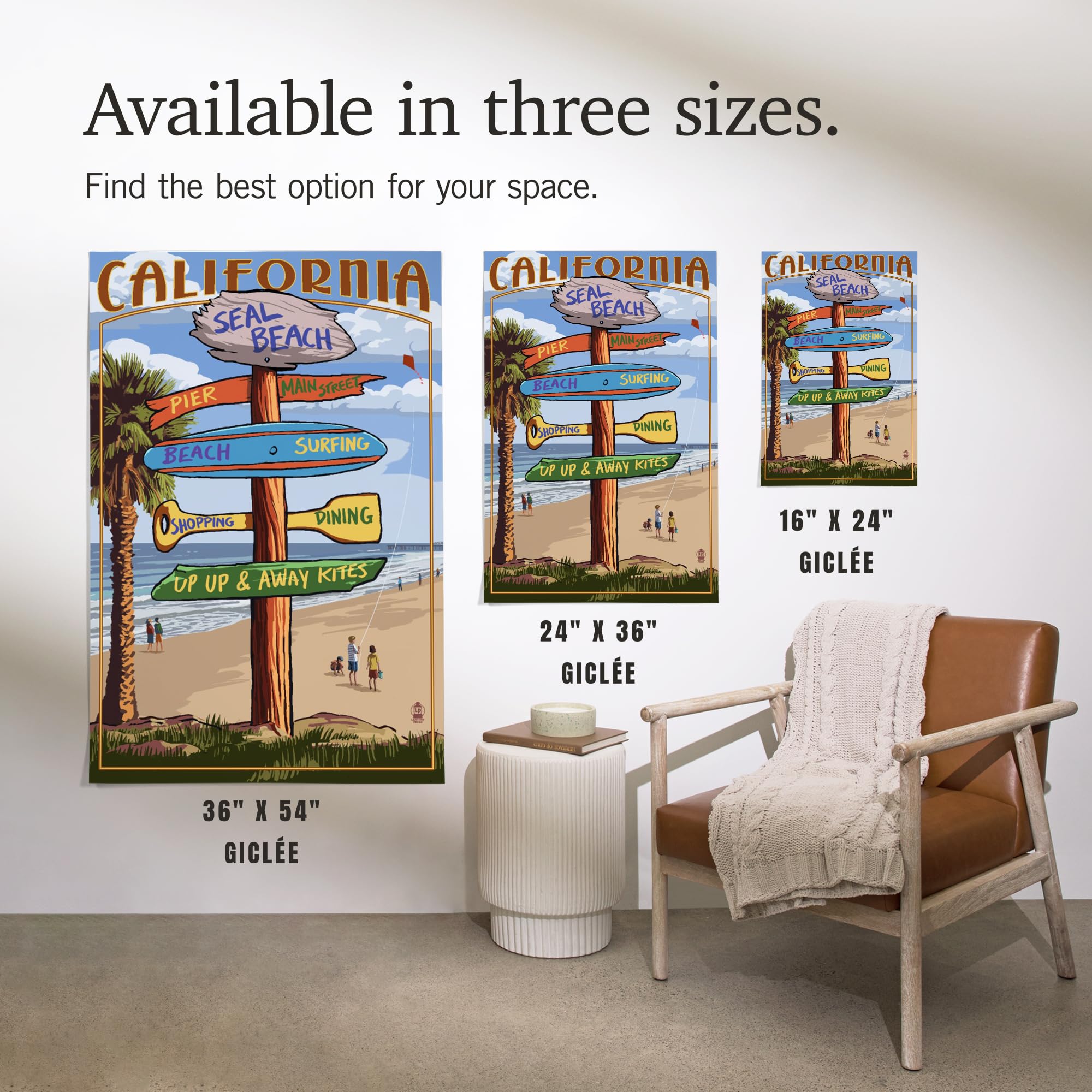 Lantern Press 16x24 Inch Giclee Print - Seal Beach California Destination Sign Wall Art - Perfect for Coastal Home Decor & Beach House Living Room
