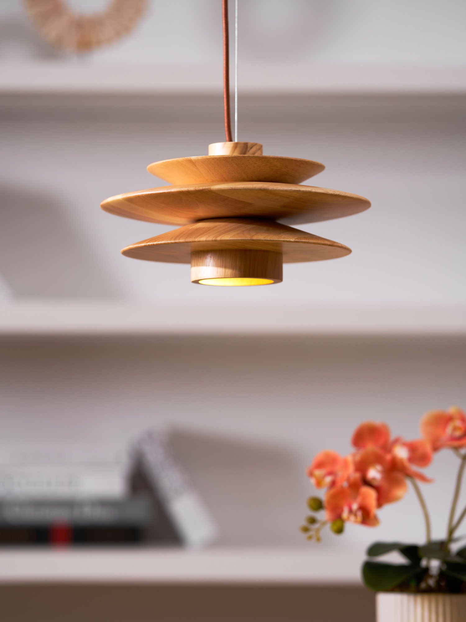 Handmade Cascade Wooden Disc Pendant Light - Natural Boho Ceiling Lamp for Living Room, Bedroom & Dining Room Decor - Perfect for Modern Farmhouse, Rustic & Scandinavian Style Homes
