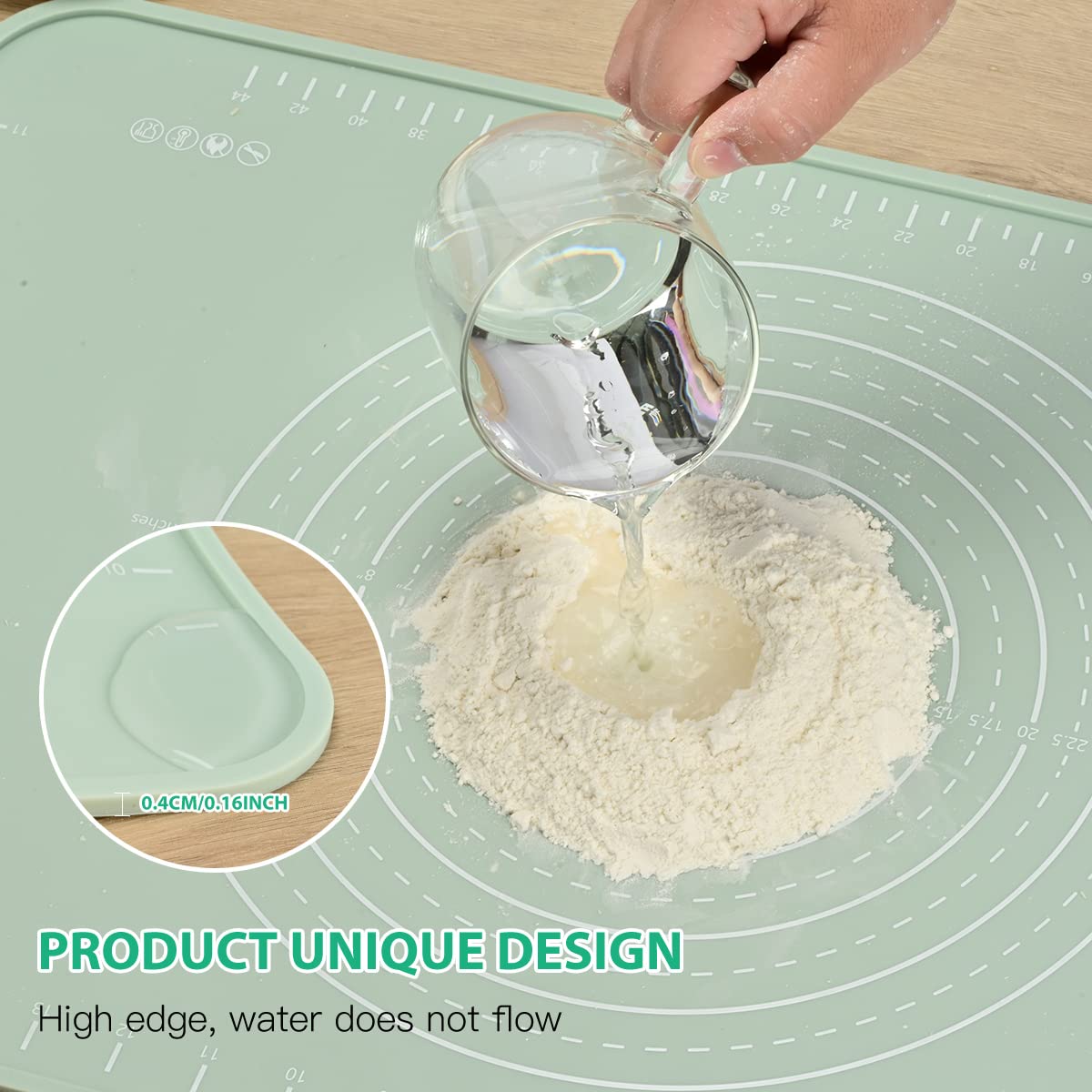 Non-Stick Silicone Baking Mat 24x16 Inches - Extra Thick Food Grade Pastry Mat with Raised Edges for Dough Rolling, Cookie Baking & Cake Decorating - Perfect for Home Bakers & Professional Kitchens
