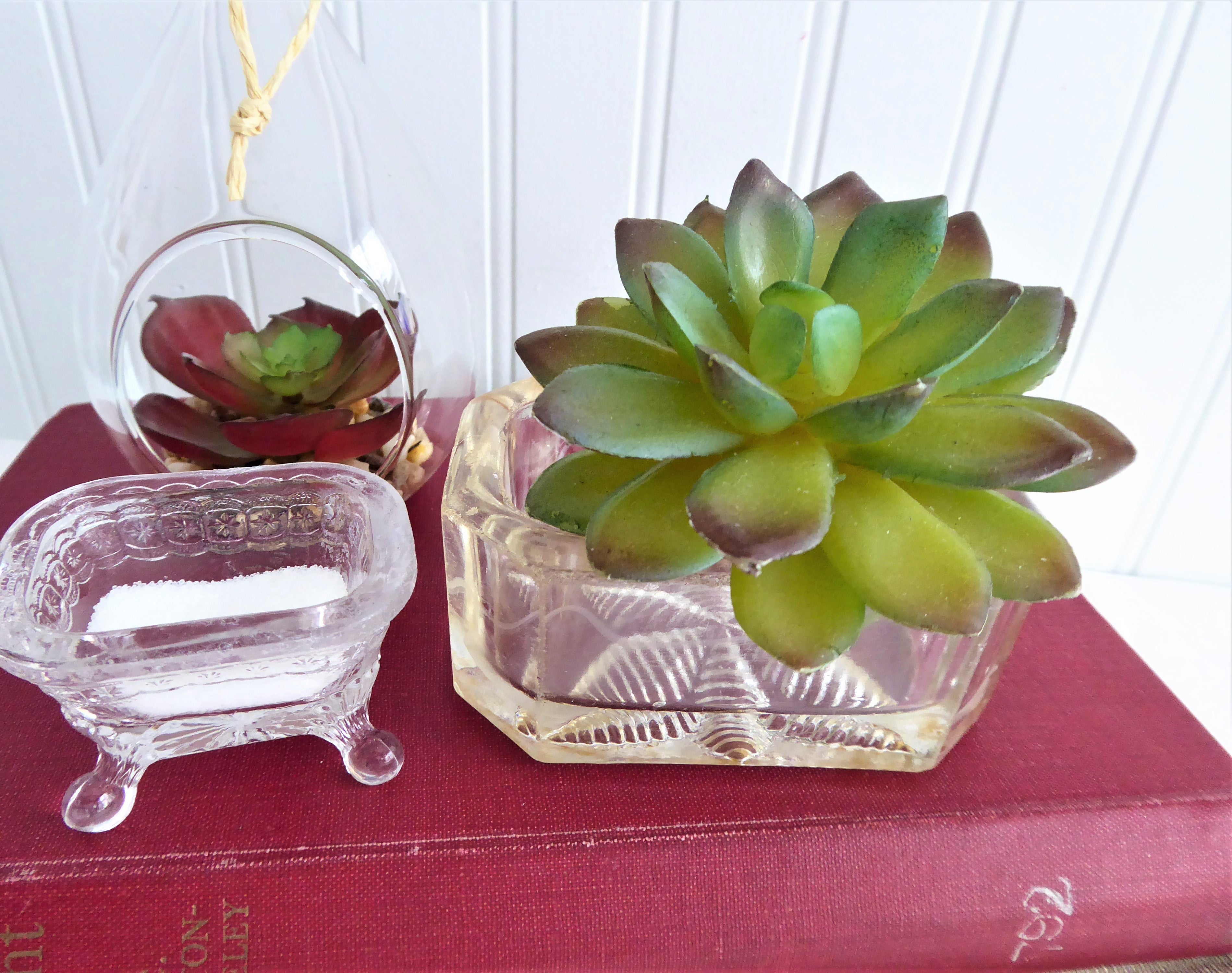Antique Victorian Cut Crystal Open Salt Dish with Leaf Bottom - Large Master Size, Faceted Design Circa 1880s - Perfect for Table Setting, Collectible Display & Home Decor