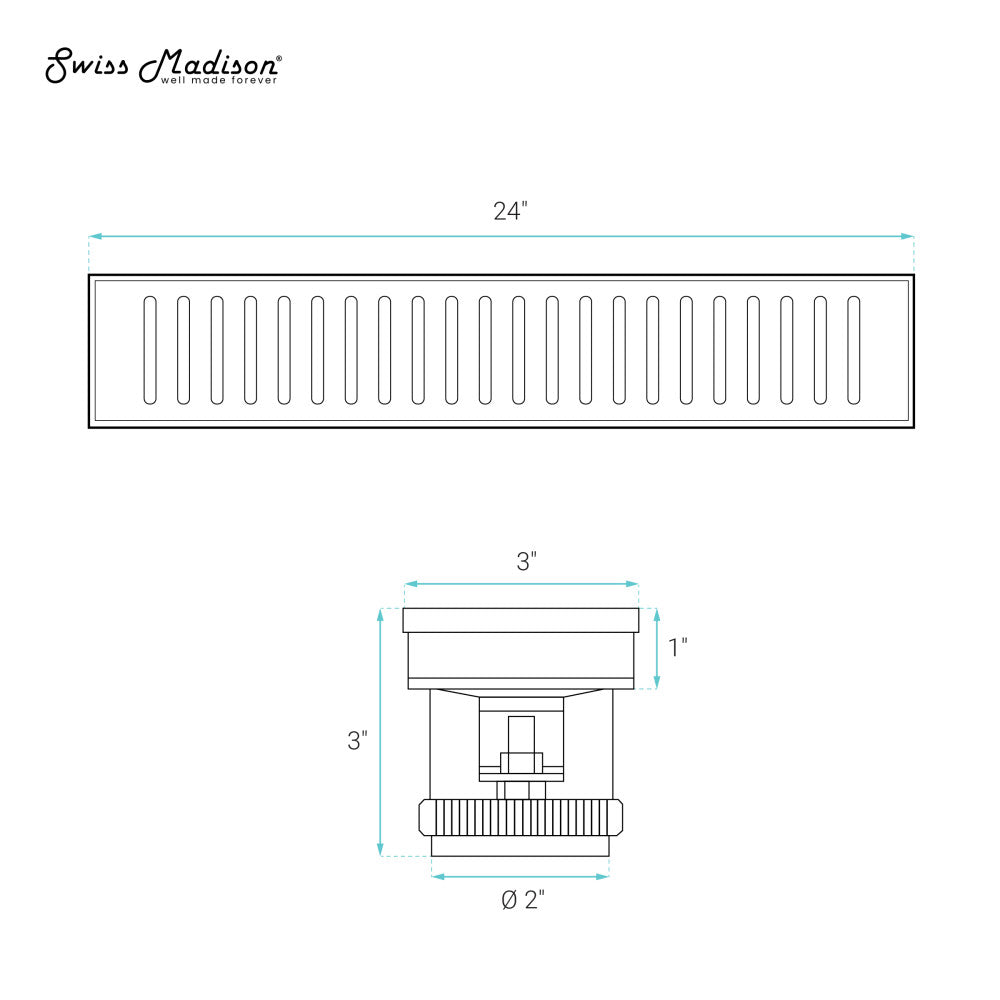 Voltaire 24-Inch Brushed Gold Stainless Steel Linear Shower Drain - Modern Bathroom Drainage Solution for Walk-In Showers and Wet Rooms