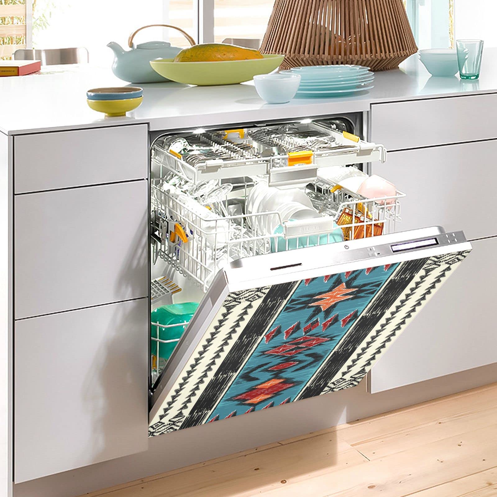 Ethnic Tribal Aztec Geometric Dishwasher Magnet Cover - 23 x 26 Inch Decorative Magnetic Panel for Dishwasher & Refrigerator - Perfect for Kitchen, Home, Farmhouse Decor & Rustic Style Interior Design