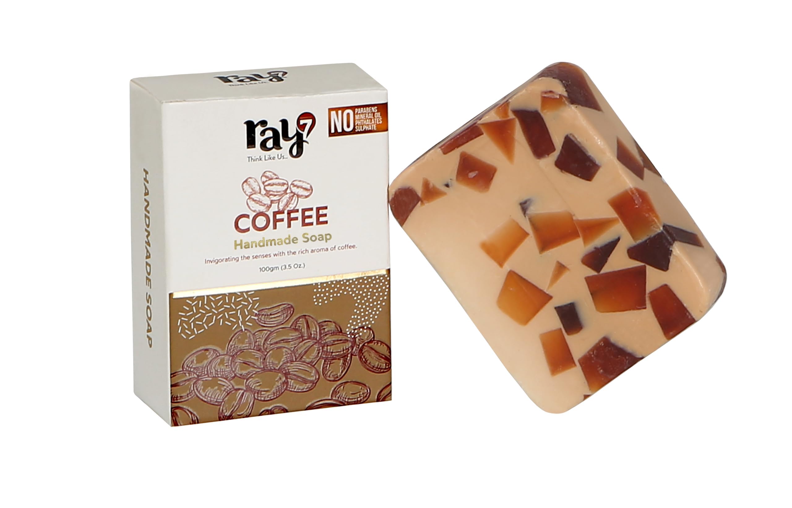 Ray7 Coffee Handmade Soap - Natural Skin Brightening & Exfoliating Bar | Sulphate-Free, Paraben-Free, Phthalate-Free & Cruelty-Free | 100g x 4 Pack | Perfect for Morning Routine & Spa Day at Home