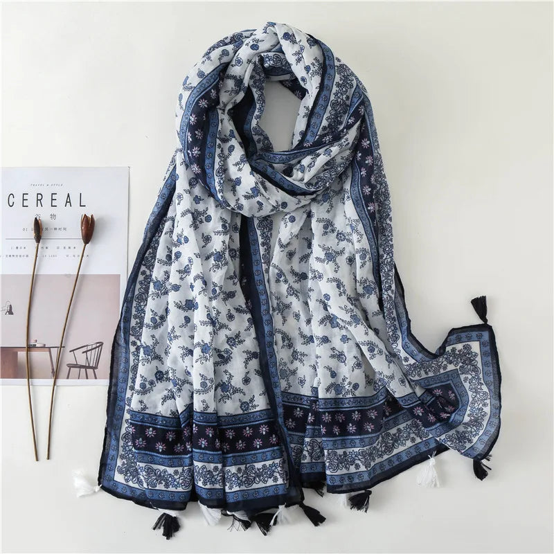 2023 Fashion Paisley Abstract Floral Tassel Viscose Shawl Scarf - Women's Lightweight Pashmina Wrap Stole & Muslim Hijab (180x90cm) - Perfect for Daily Wear, Office, Parties & Prayer