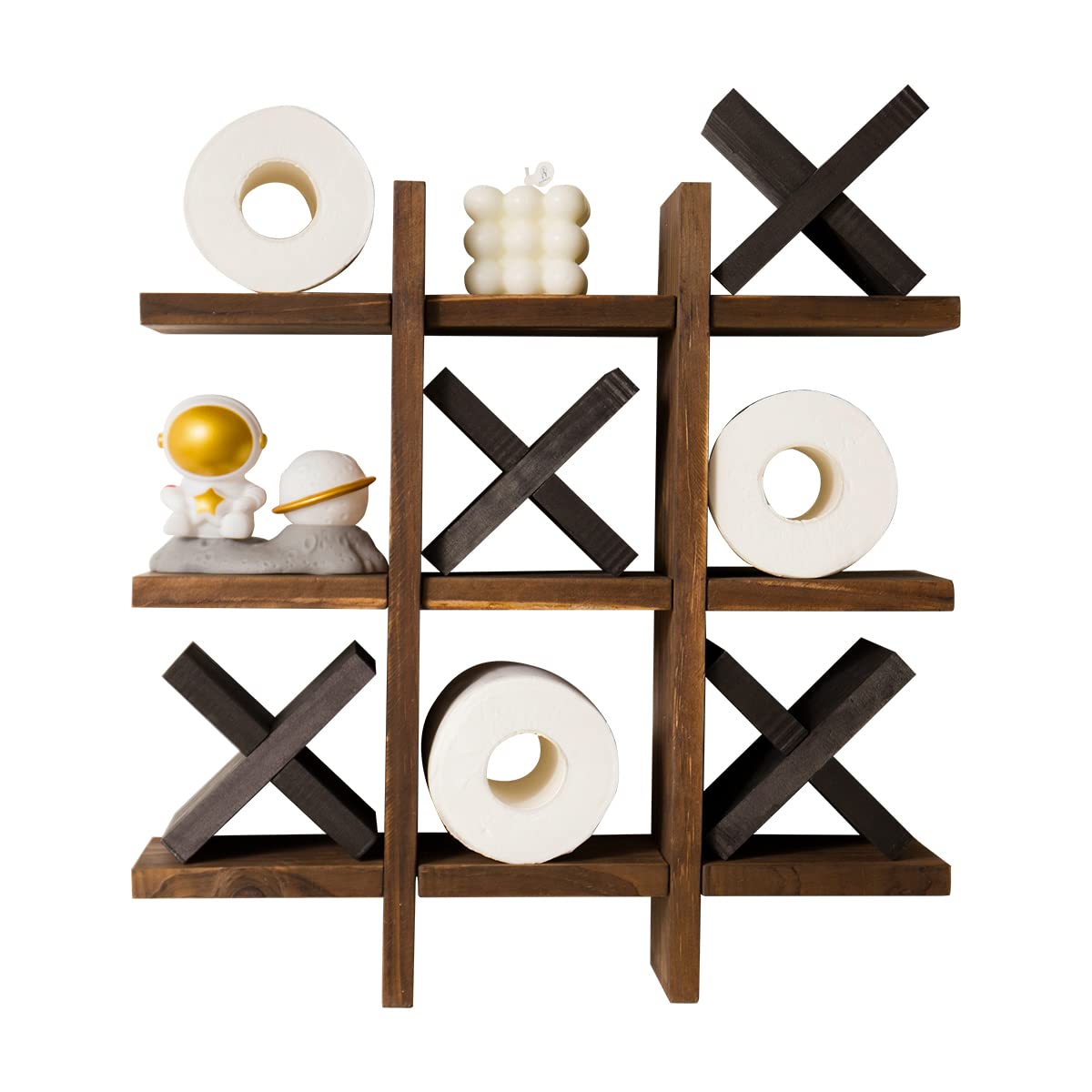 Funny Tic Tac Toe Toilet Paper Holder Stand with 4 Wooden X - Wall Mounted Bathroom Storage for Guest Bathroom Decor - Perfect for Game Lovers & Unique Home Decor