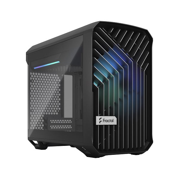 Fractal Design Torrent Nano Black mITX PC Case with Prisma RGB Fan & Tempered Glass Side Panel - Compact Gaming PC Case for Small Spaces, Home Office, and Streaming Setup