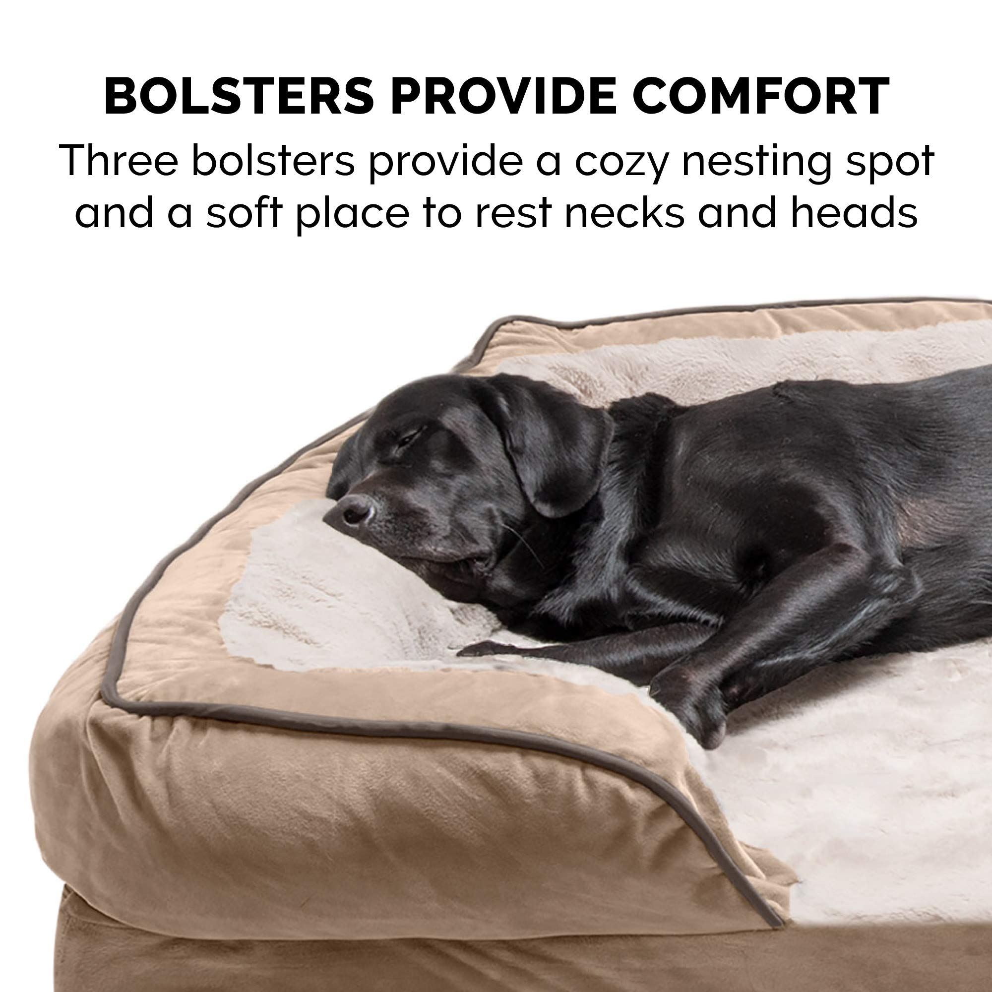 **Furhaven Orthopedic Dog Bed for Large & Medium Dogs - Plush Velvet Waves Sofa with Removable Bolsters & Washable Cover - Supports Up to 55 lbs - Brownstone (Large) - Perfect for Living Room, Bedroom, or Pet-Friendly Spaces**