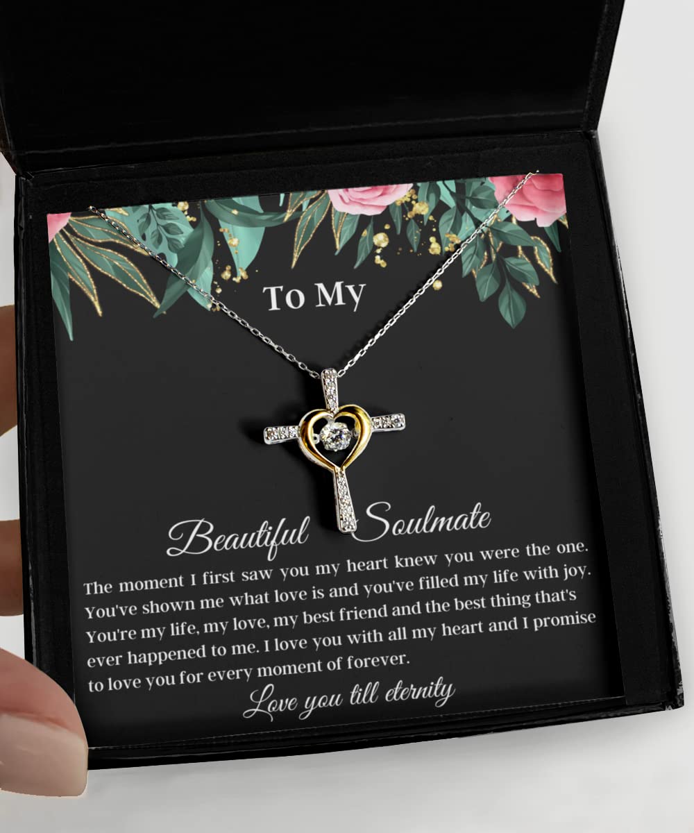 Soulmate Necklace for Her - Romantic Couple Jewelry Gift for Wife, Girlfriend, Valentine's Day, Anniversary - Matching Cross Pendant Necklaces for Lesbian Couples - Perfect for Date Nights, Proposals, and Special Occasions