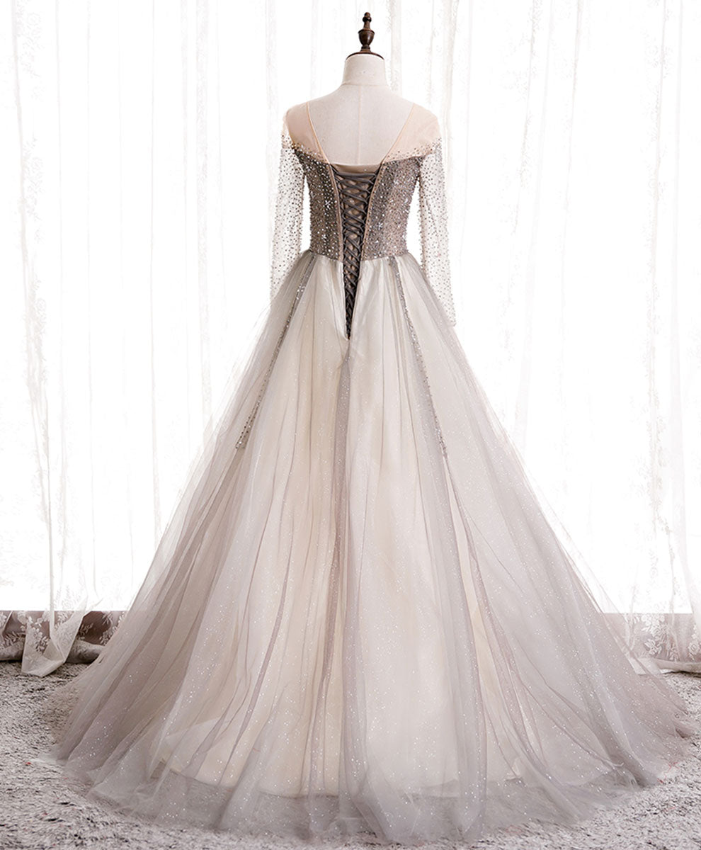 Elegant Light Champagne Long Prom Dress - A-Line Sequin Formal Evening Gown for Homecoming, Wedding & Special Occasions