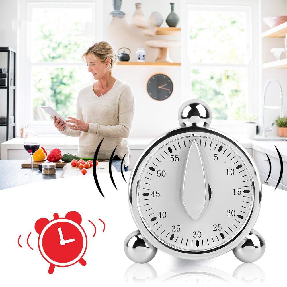 60 Minute Stainless Steel Kitchen Timer - Egg Shaped Mechanical Cooking Timer with Loud Rotating Alarm - Perfect for Baking, Cooking, and Classroom Activities