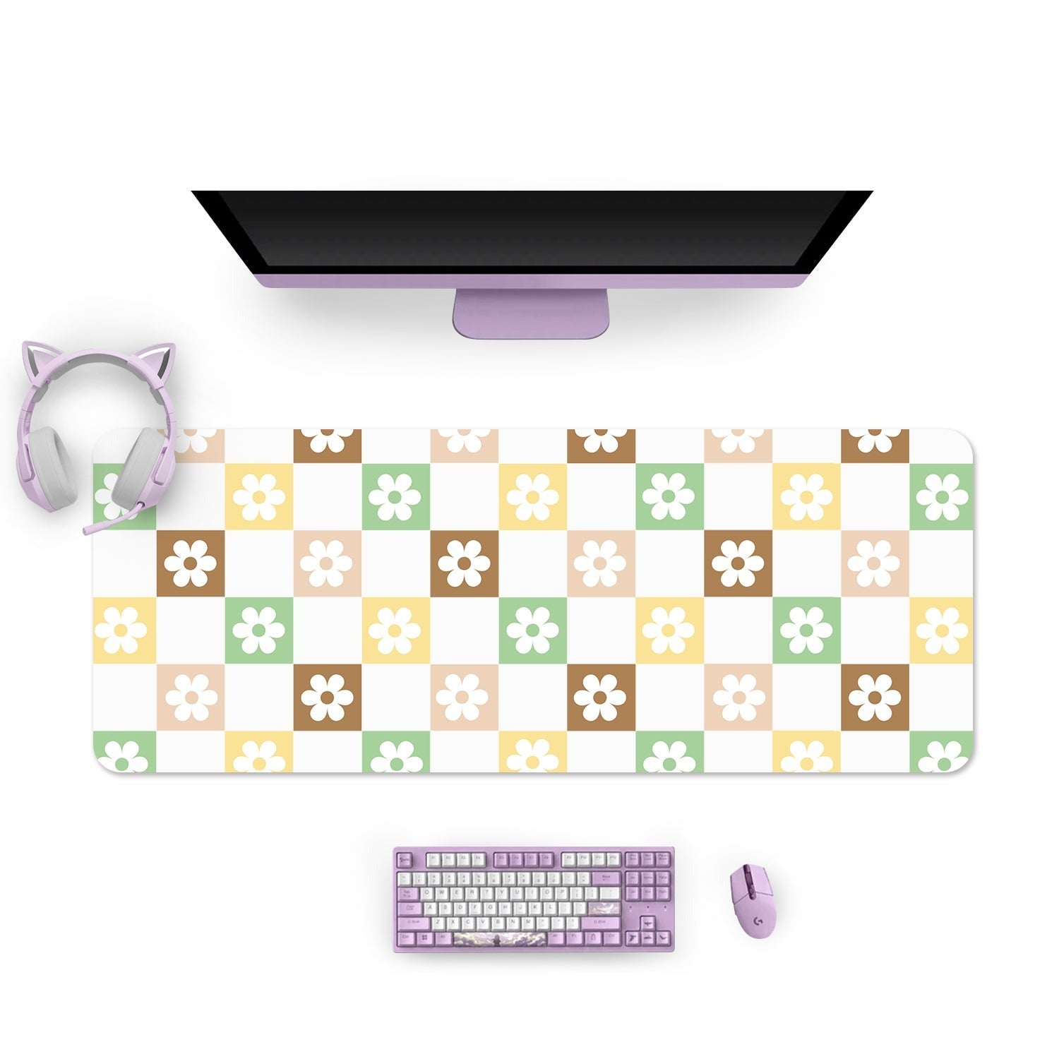 Checkered Floral Mouse Pad - Non-Slip Gaming Mousepad for PC, Laptop & Office - Perfect for Work, Gaming & Home Decor