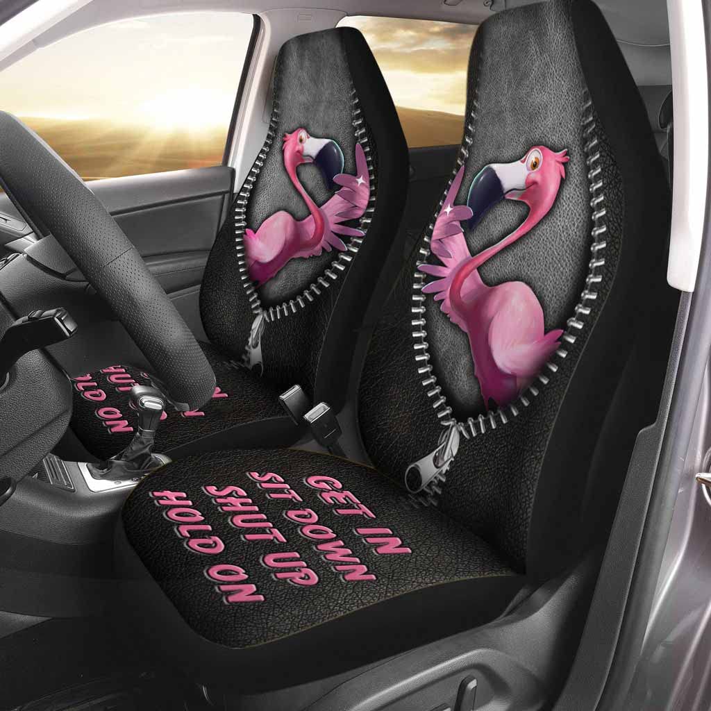 Flamingo Print Zipper Car Seat Covers (Set of 2) - Waterproof Front Seat Protectors for Truck, Van & SUV - Tropical Car Accessories for Women & Flamingo Lovers | Perfect for Road Trips, Beach Outings & Tropical-Themed Car Decor