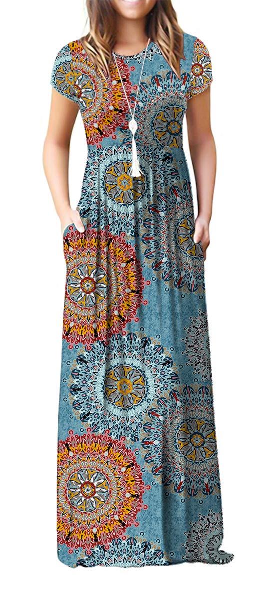 GRECERELLE Women's Summer Short Sleeve Maxi Dress Casual Long Dress with Pockets - Flowy Beach Dress for Vacation, Travel, and Everyday Wear