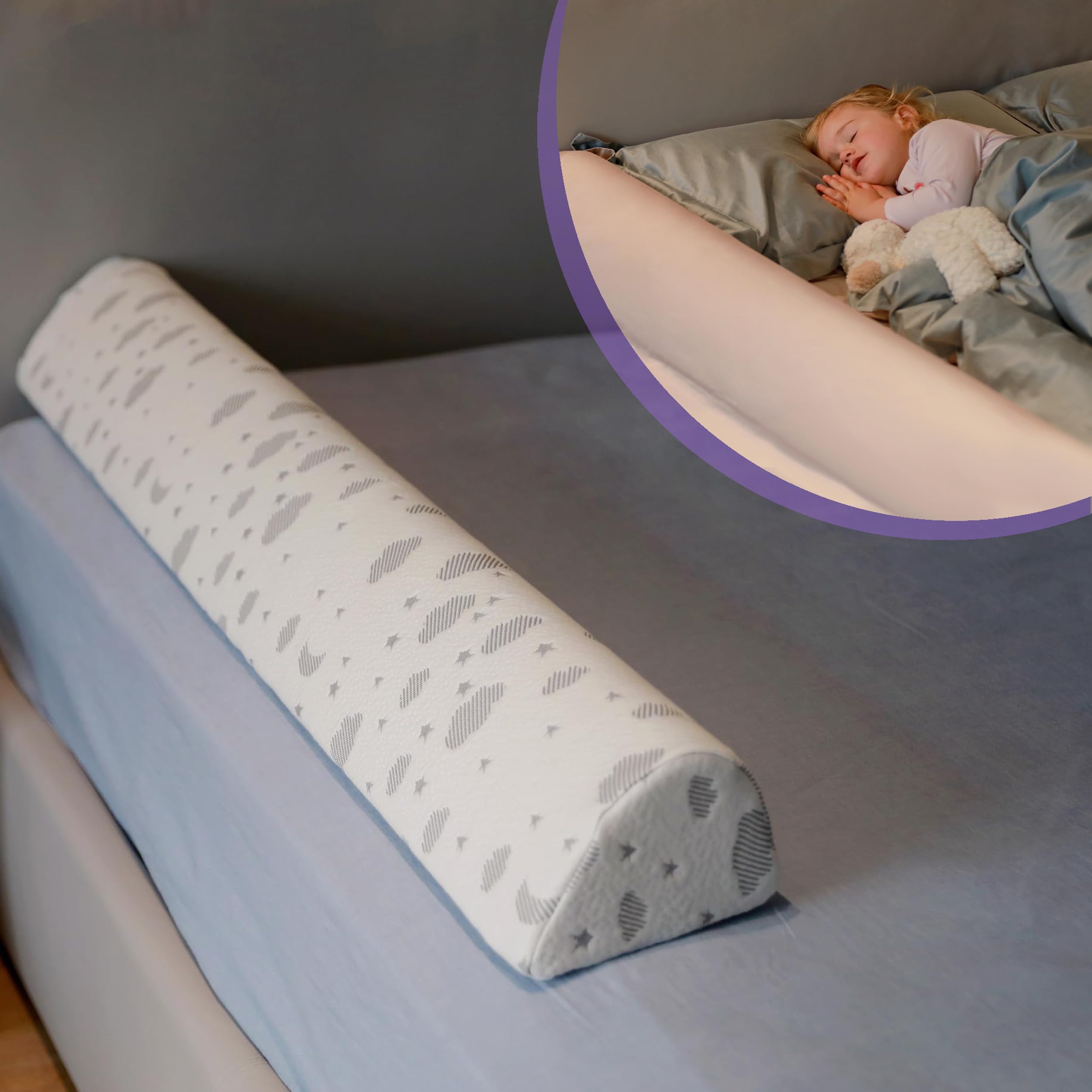 ComfyBumpy Toddler Bed Rail Guard with Washable Cover - Soft Foam Bed Safety Barrier for Kids - Fits Twin, King & Queen Size Beds [1-Pack] - Perfect for Toddler Transition & Preventing Falls During Sleep