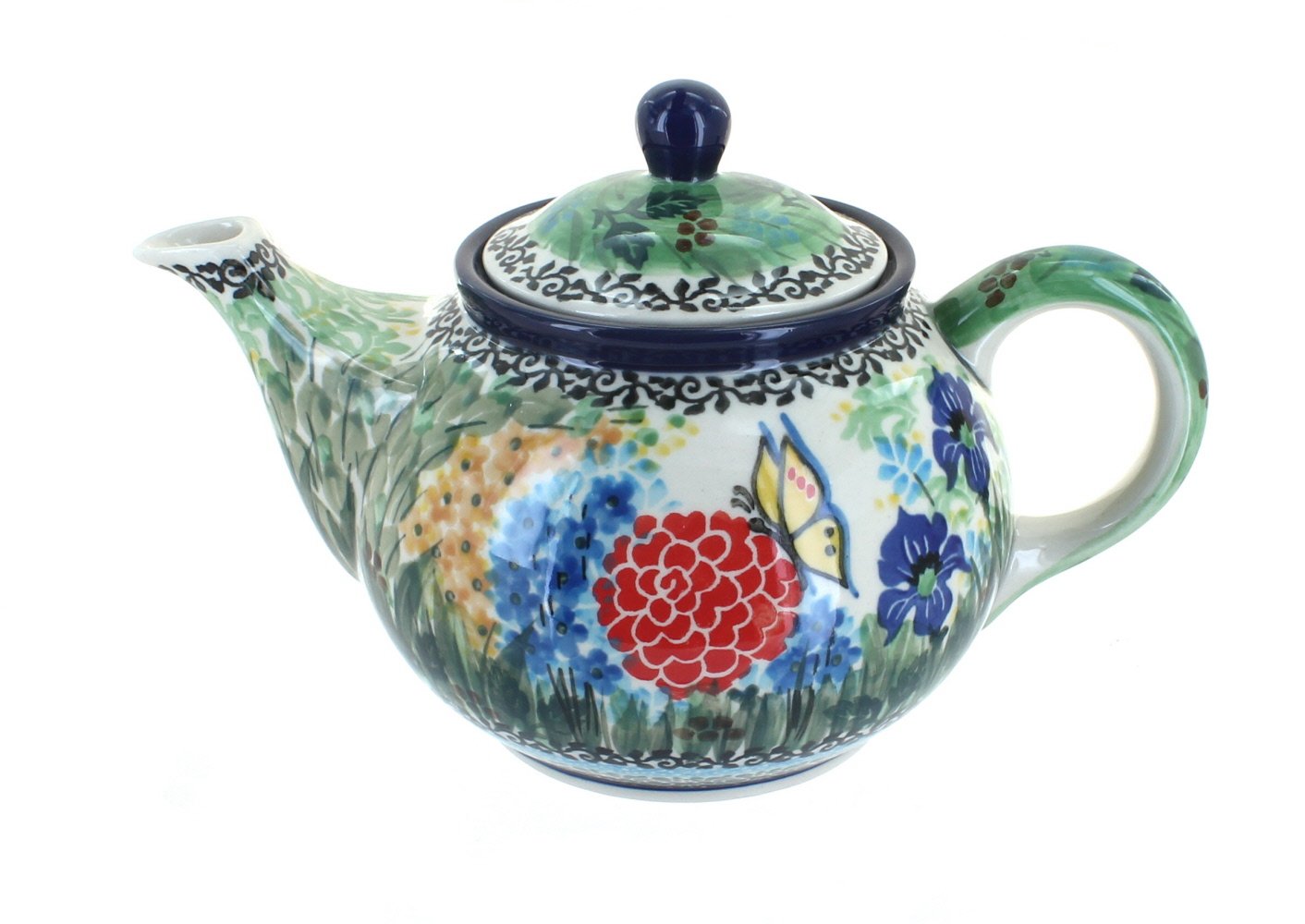 Blue Rose Polish Pottery Teresa Small Teapot - Handcrafted Ceramic Tea Pot for Home, Kitchen & Gift - Perfect for Afternoon Tea, Decor & Collectibles